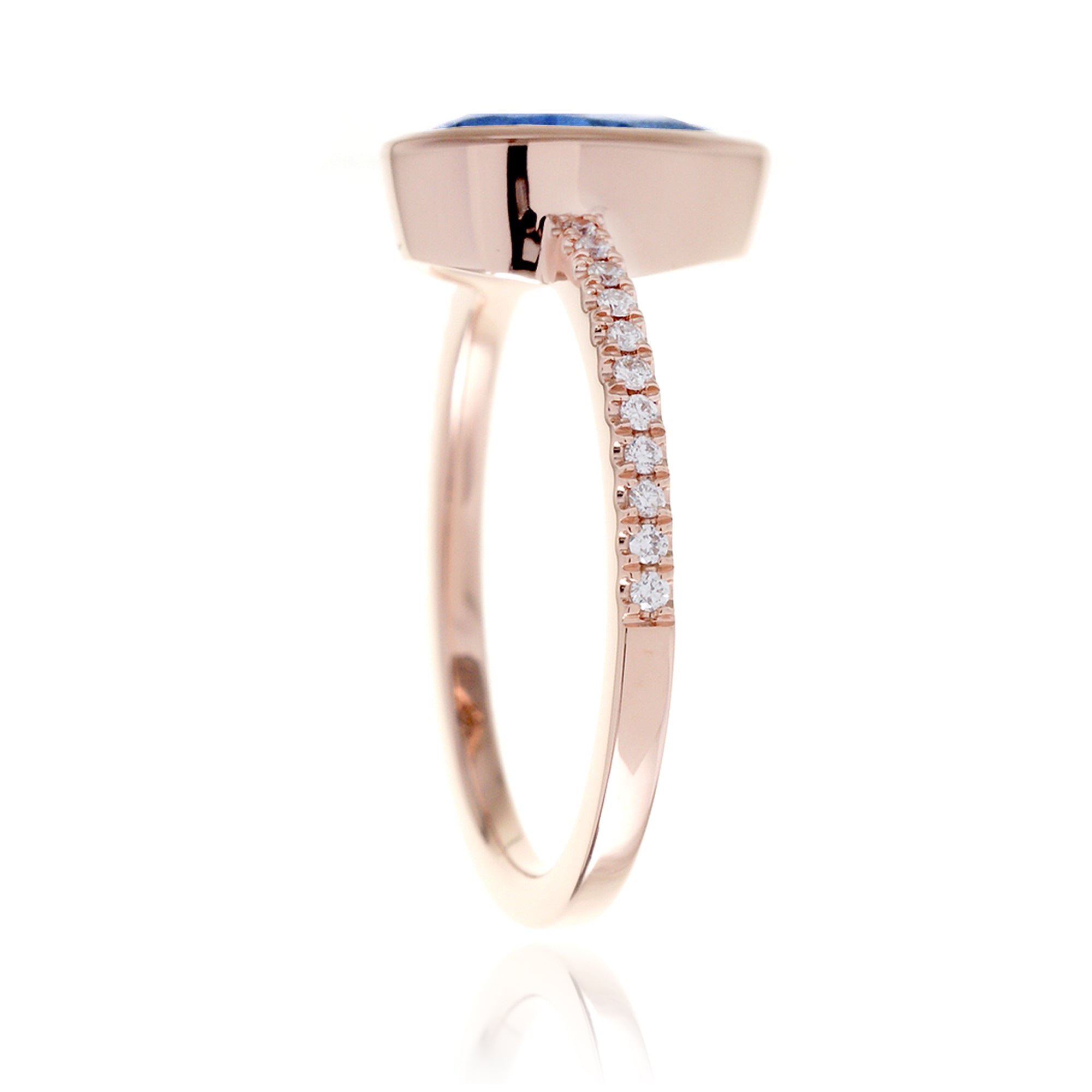 Teardrop sapphire ring bezel diamond band - The Beverly rose gold