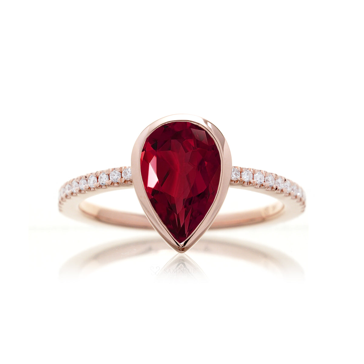 The Beverly Pear Lab-Grown Ruby Engagement Ring Bezel Setting