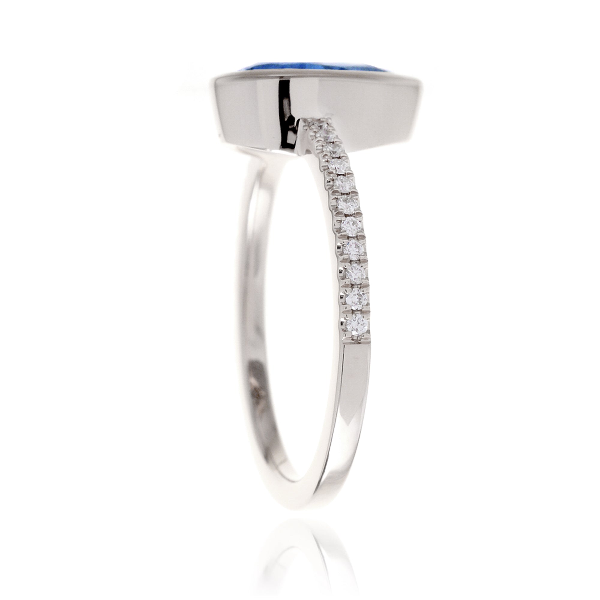 Teardrop sapphire ring bezel diamond band - The Beverly white gold