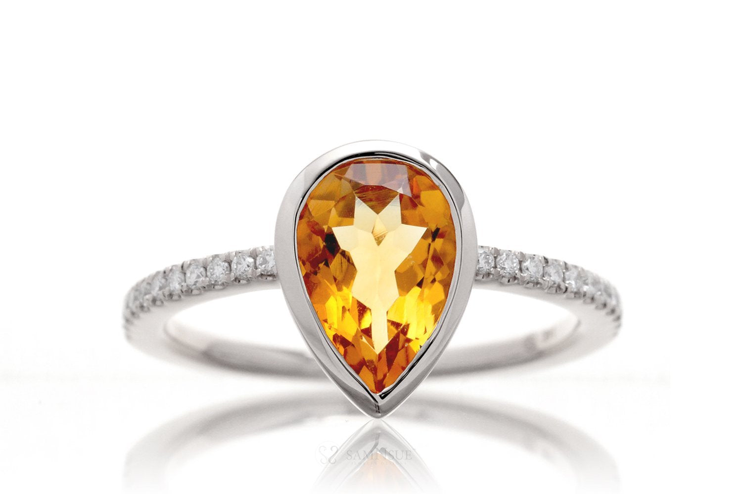 Pear Citrine Bezel-Set Engagement Ring | The Beverly In Platinum White Gold