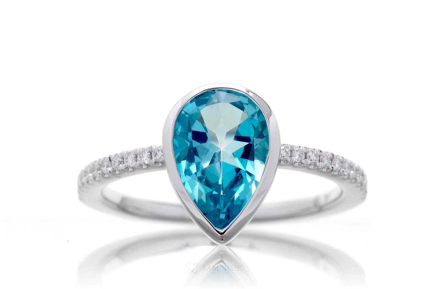 Pear Blue Topaz Bezel-Set Engagement Ring | The Beverly