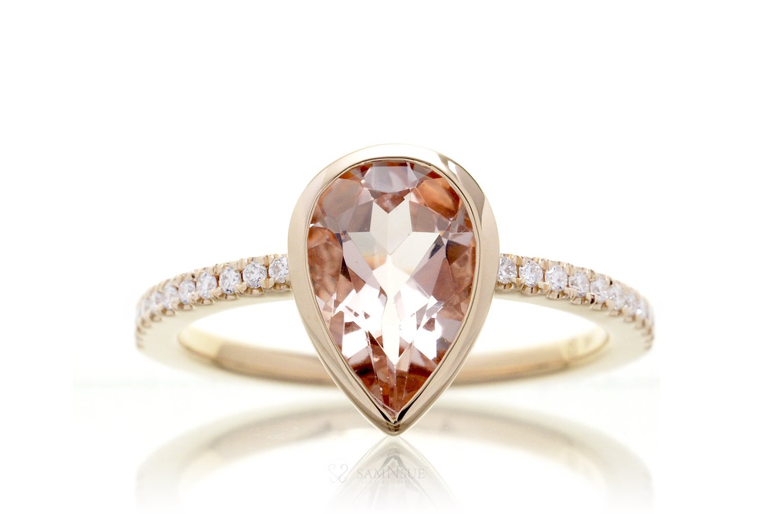 Pear Morganite Bezel-Set Engagement Ring | The Beverly In Yellow Gold
