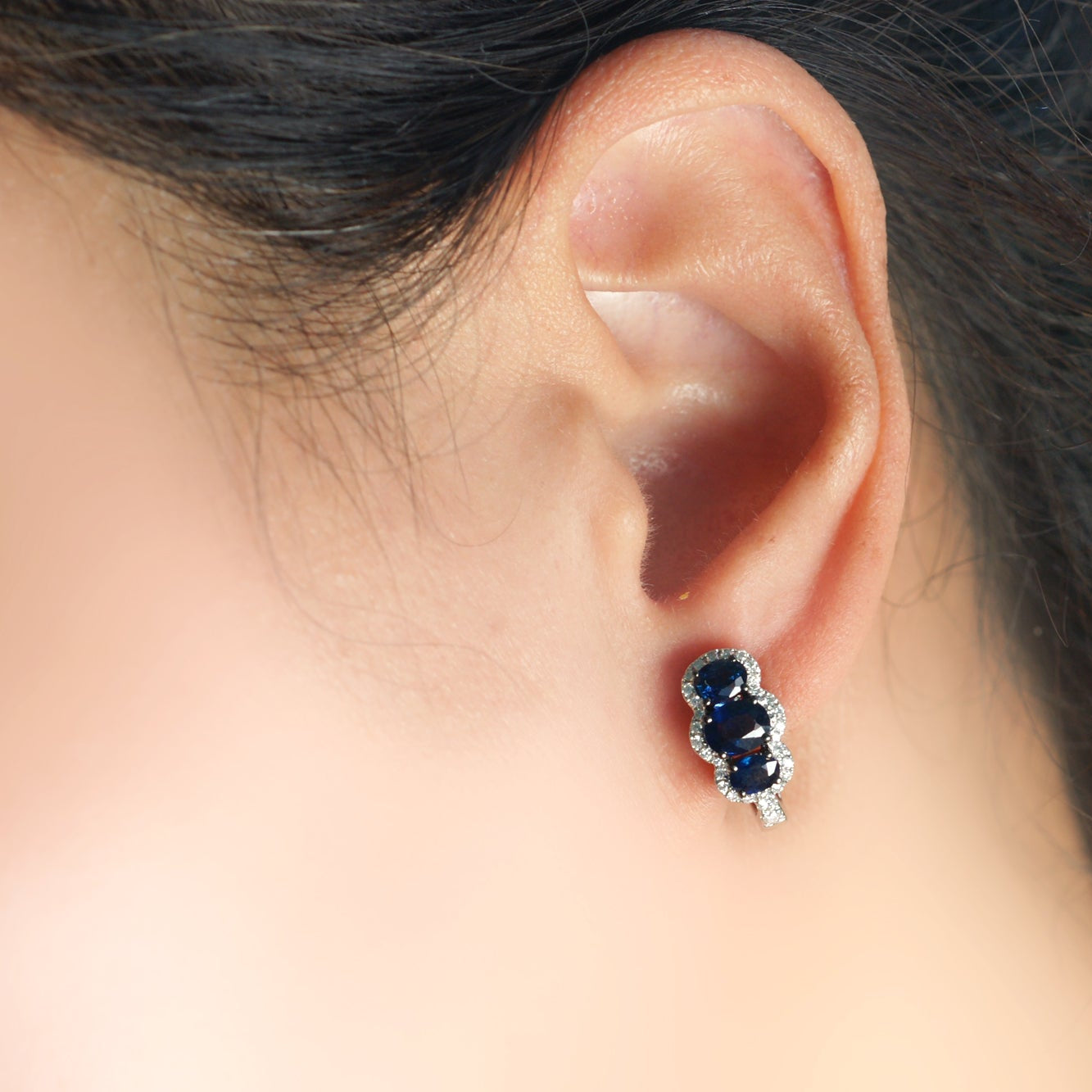 Three Stone Sapphire Earrings | Huggies