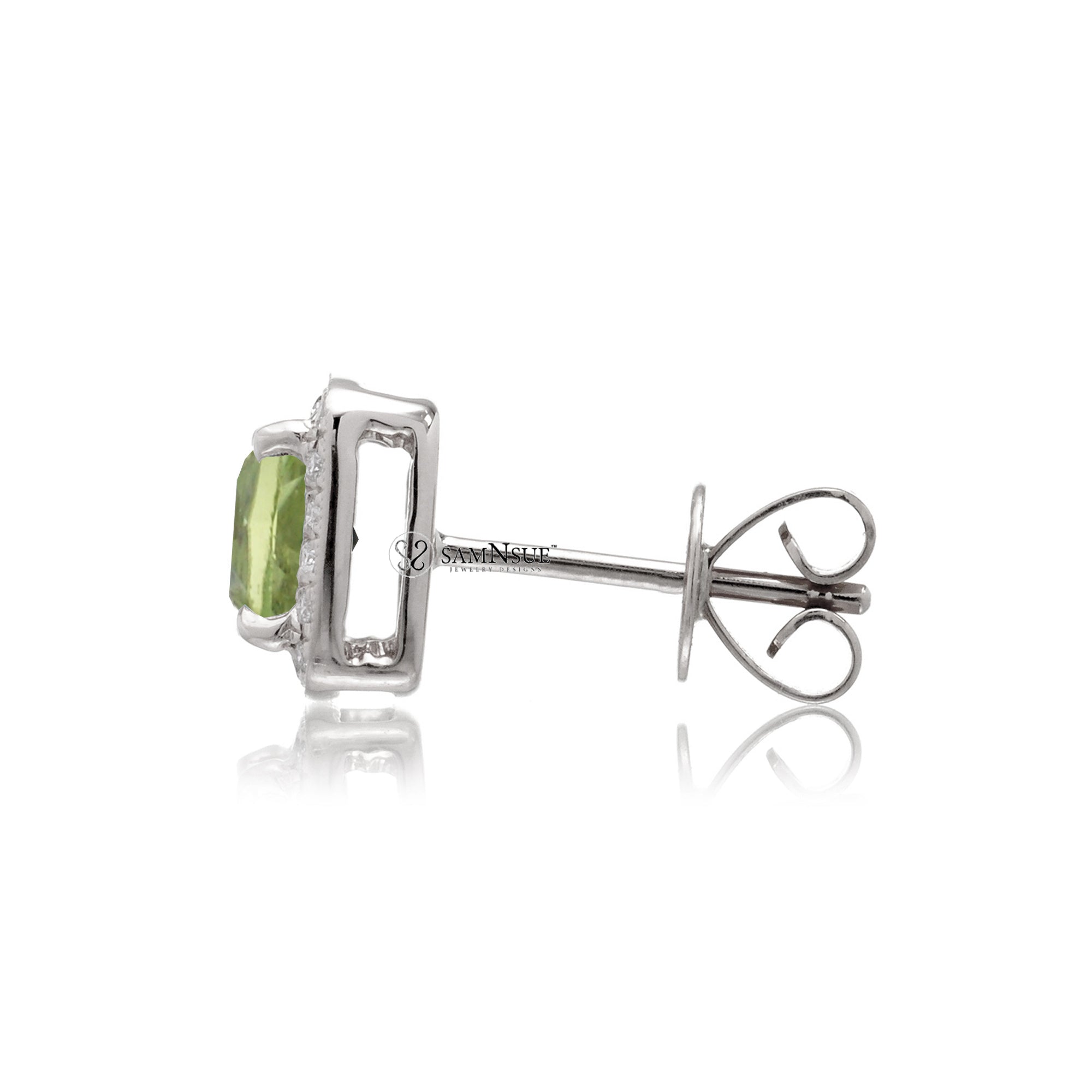 Peridot Studs Cushion Diamond Halo Earrings (5mm)