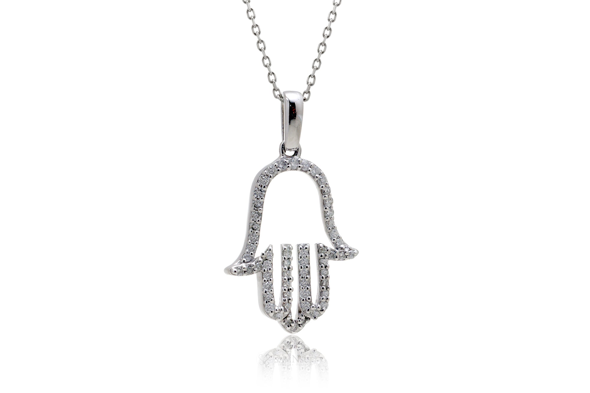 Hamsa Hand Pave Diamond Pendant Necklace In White Gold