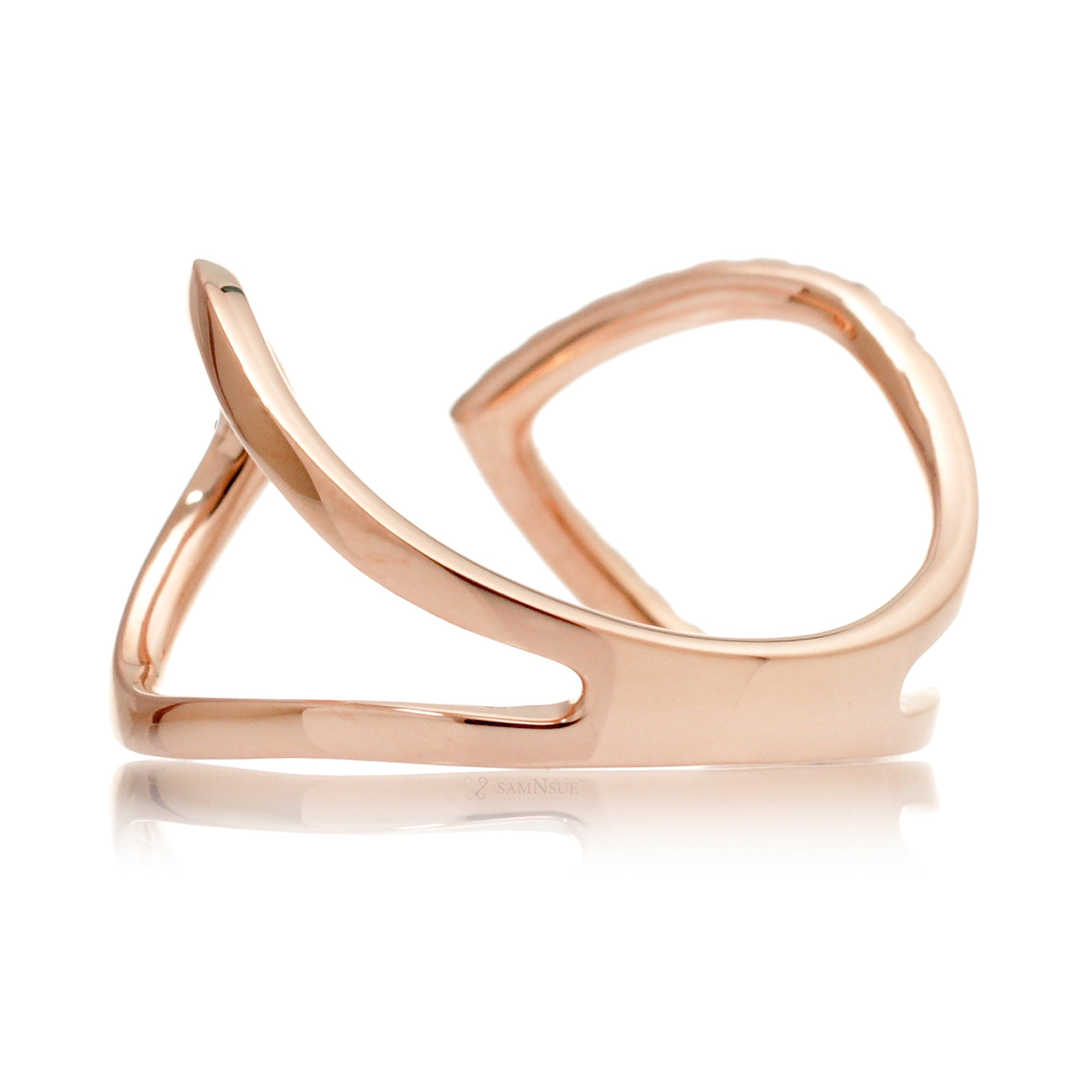 Open diamond band fashion designer style double arrow rose gold