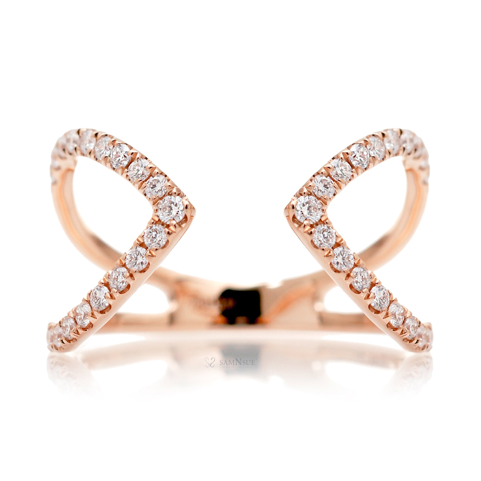 Open diamond band fashion designer style double arrow rose gold