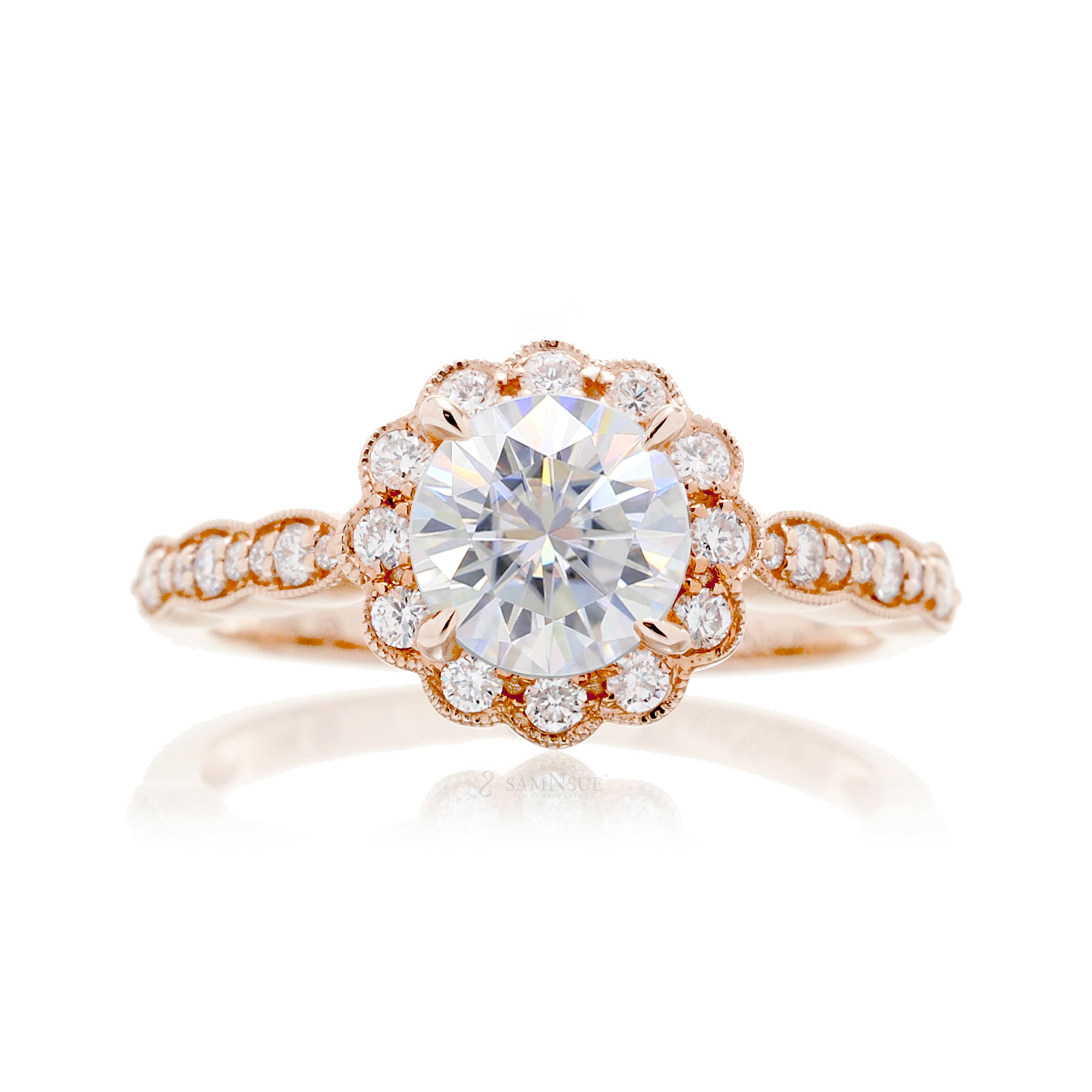The Scallop Round Moissanite Ring