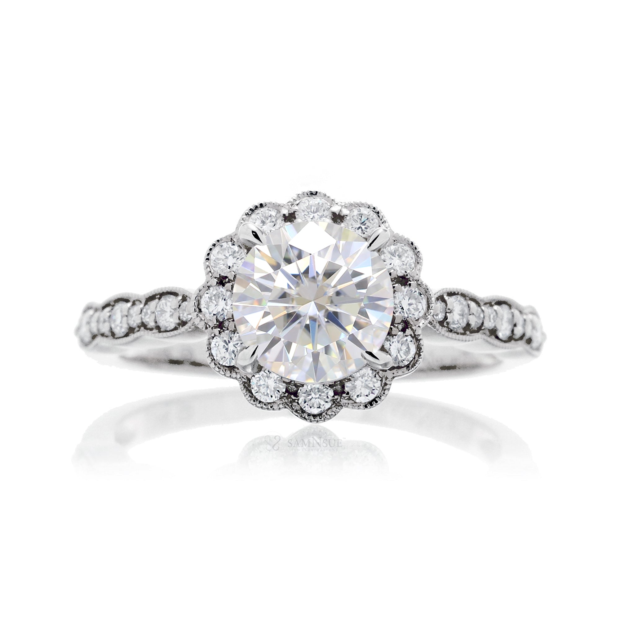 The Scallop Round Moissanite Ring