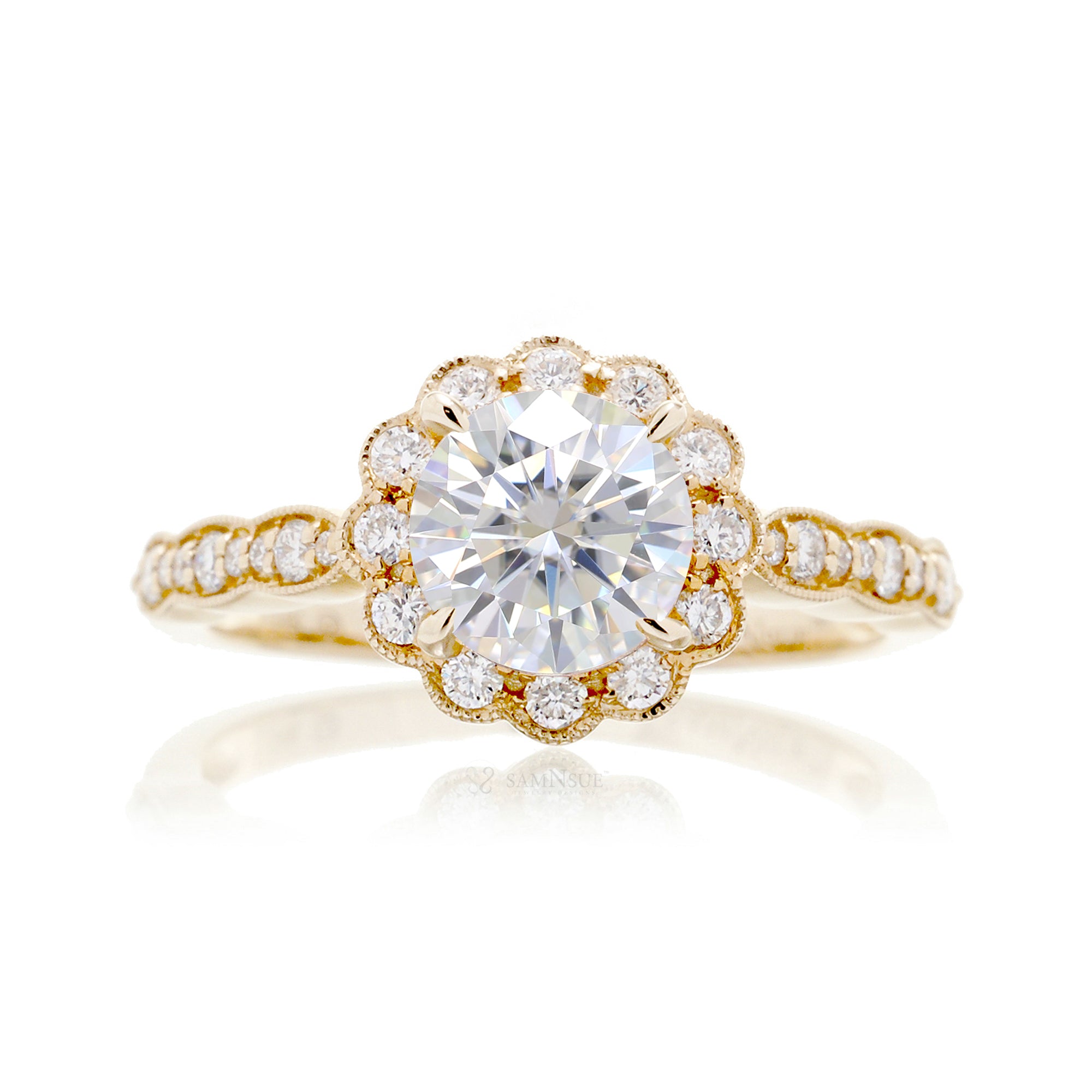 The Scallop Round Moissanite Ring