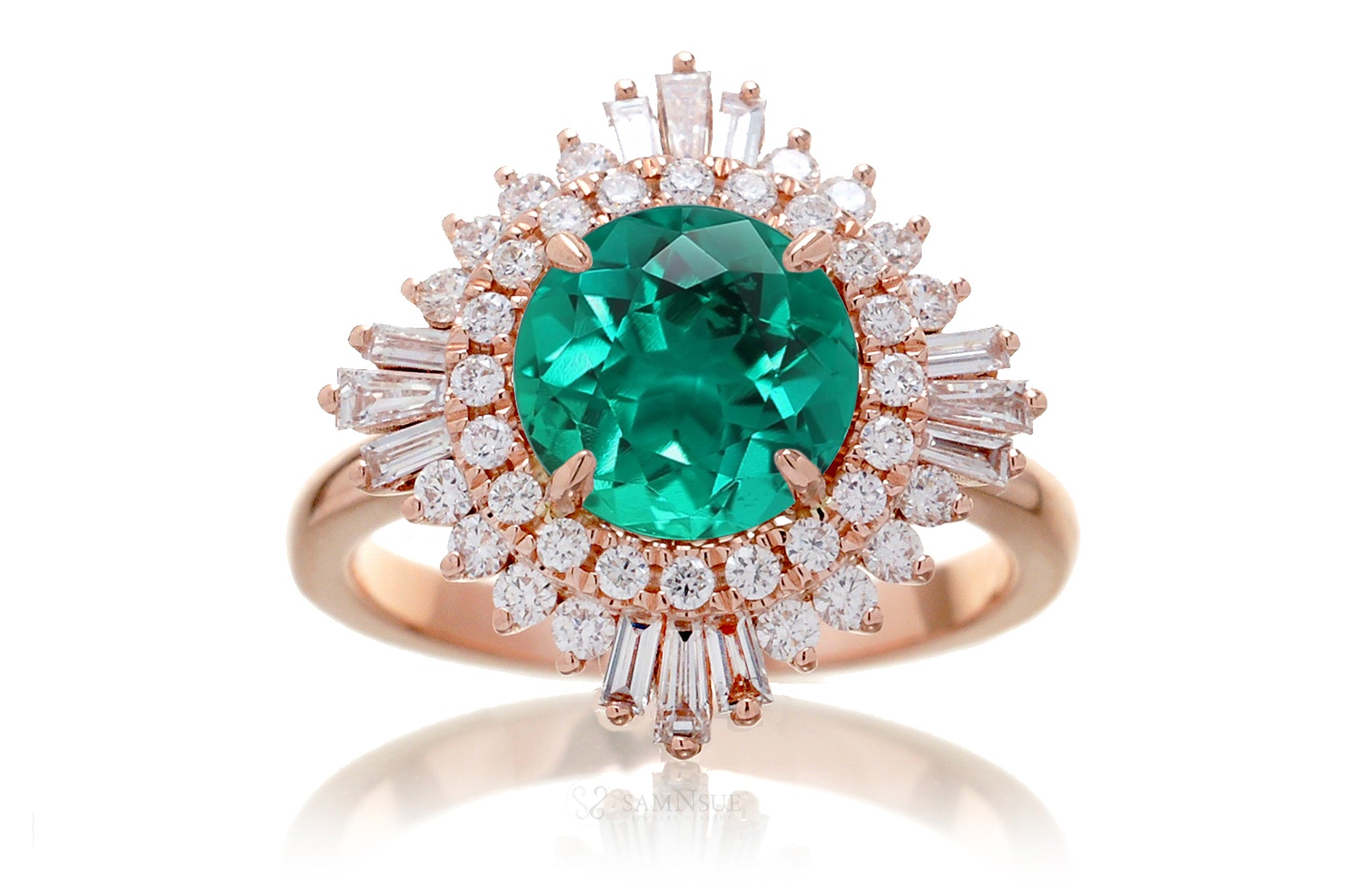 The Sonia Lab Grown Emerald Vintage Design Ring In Rose Gold