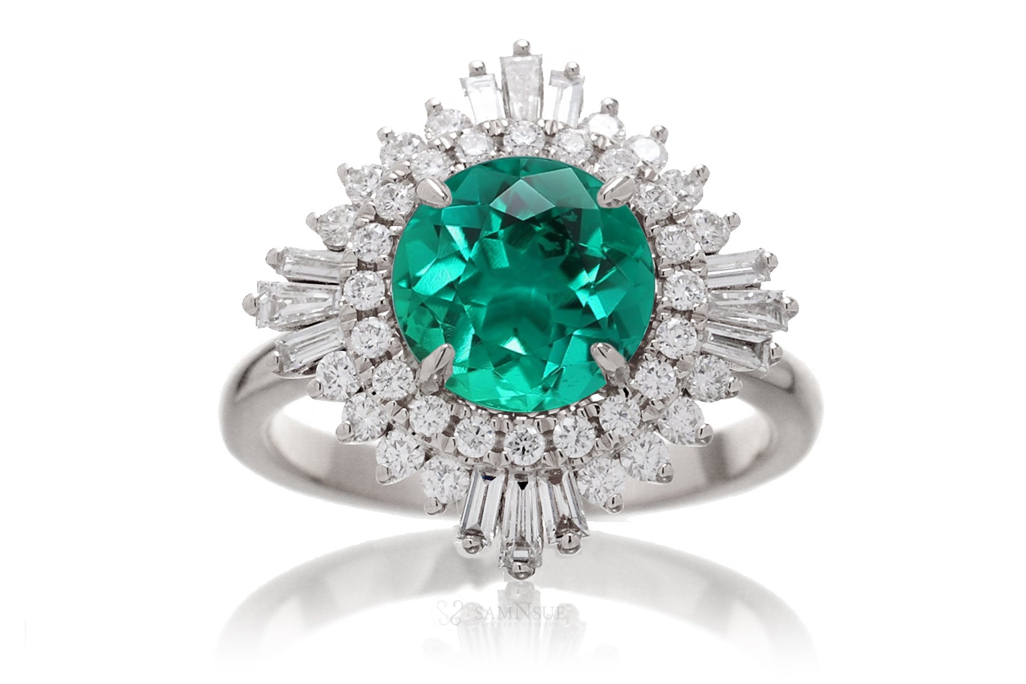 The Sonia Lab Grown Emerald Vintage Design Ring In white Gold