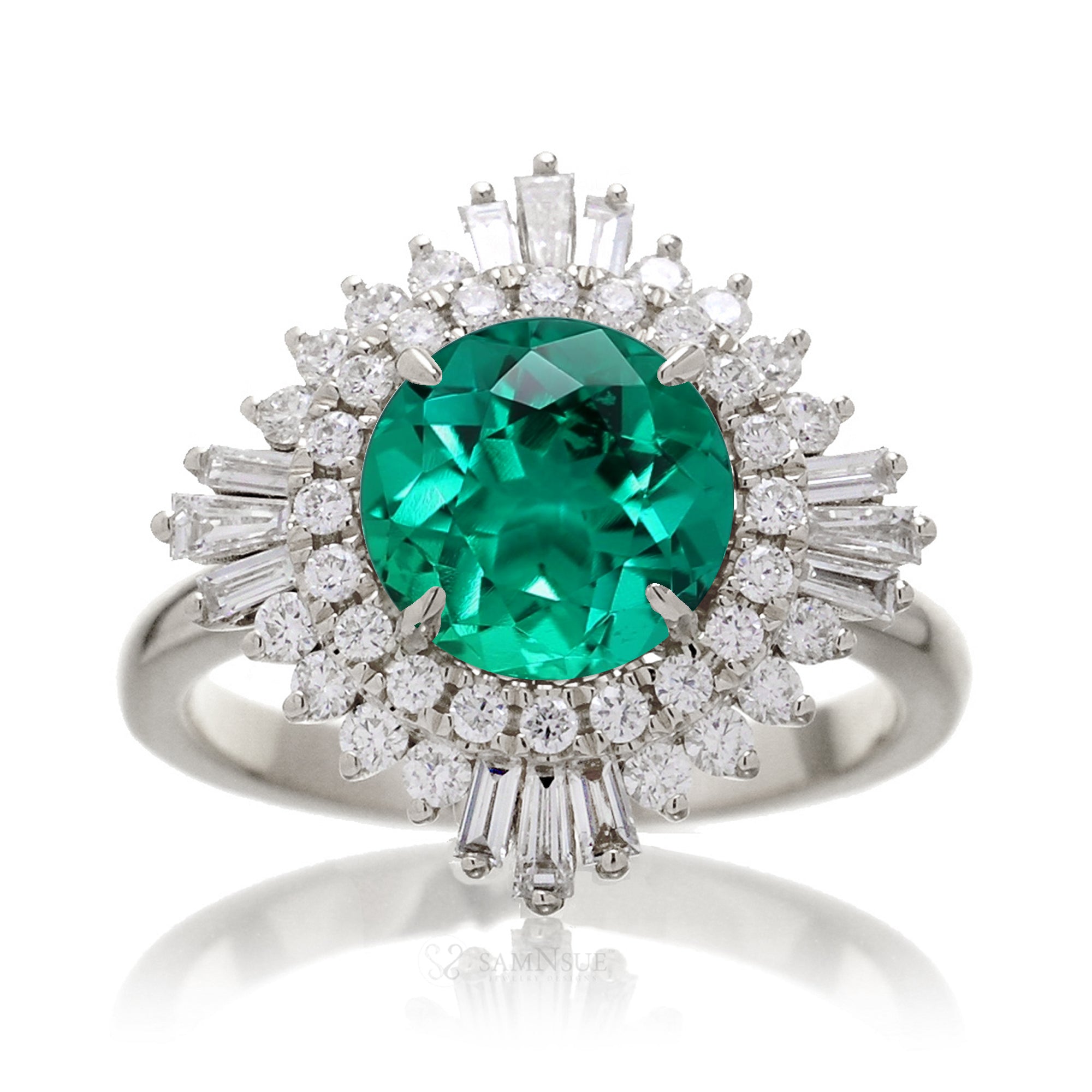 The Sonia Lab Grown Emerald Vintage Design Ring In white Gold