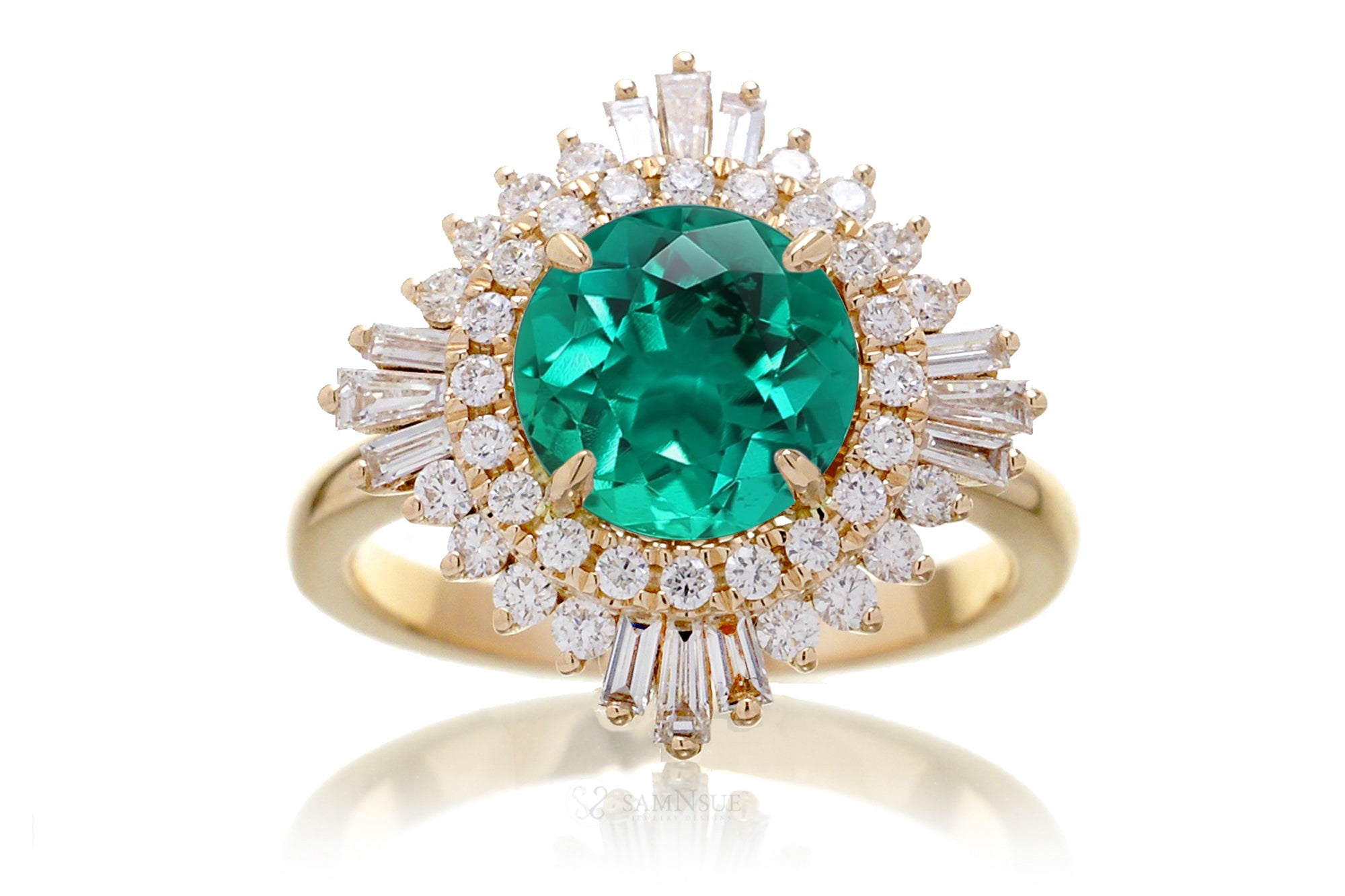 The Sonia Lab Grown Emerald Vintage Design Ring In Yellow Gold
