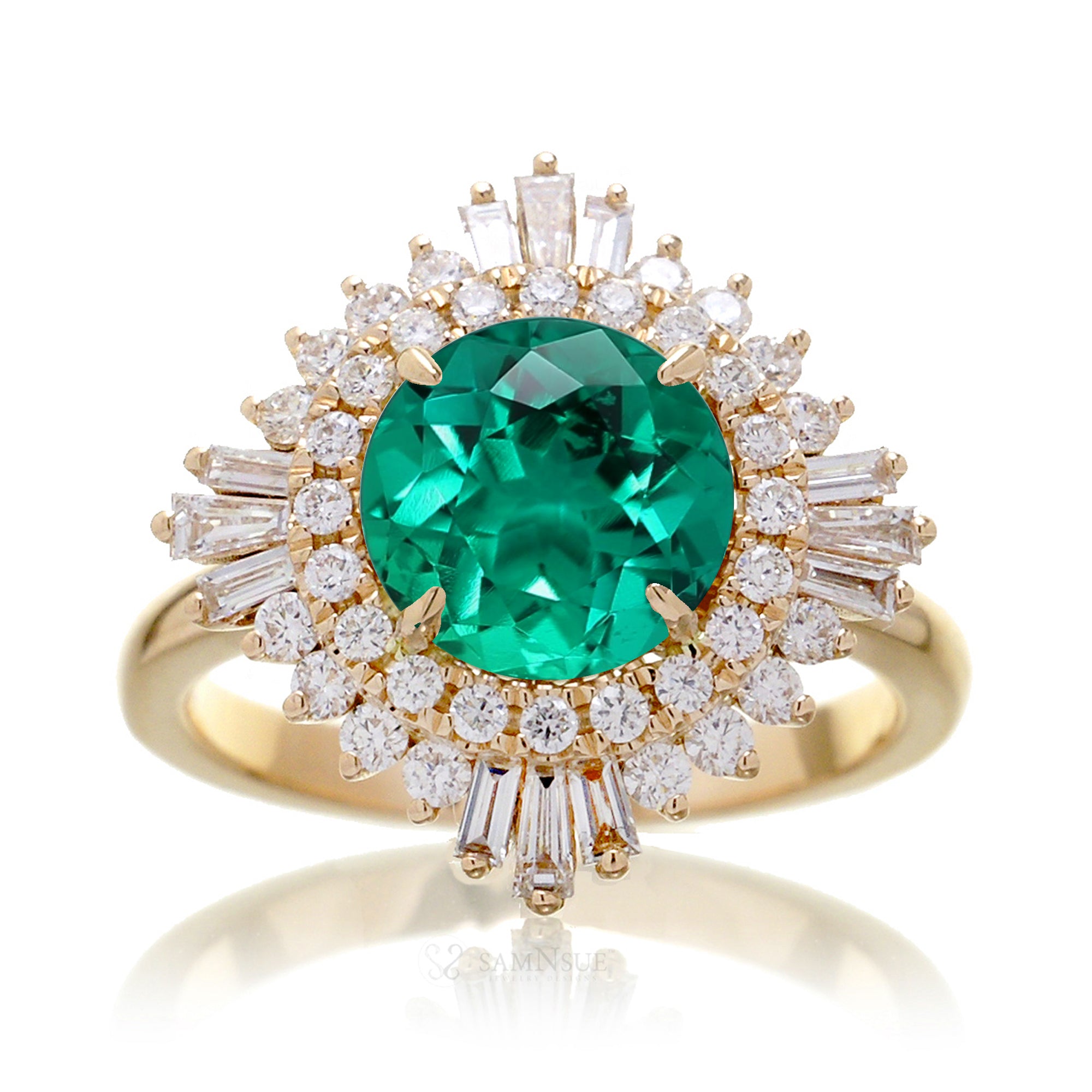 The Sonia Lab Grown Emerald Vintage Design Ring In Yellow Gold