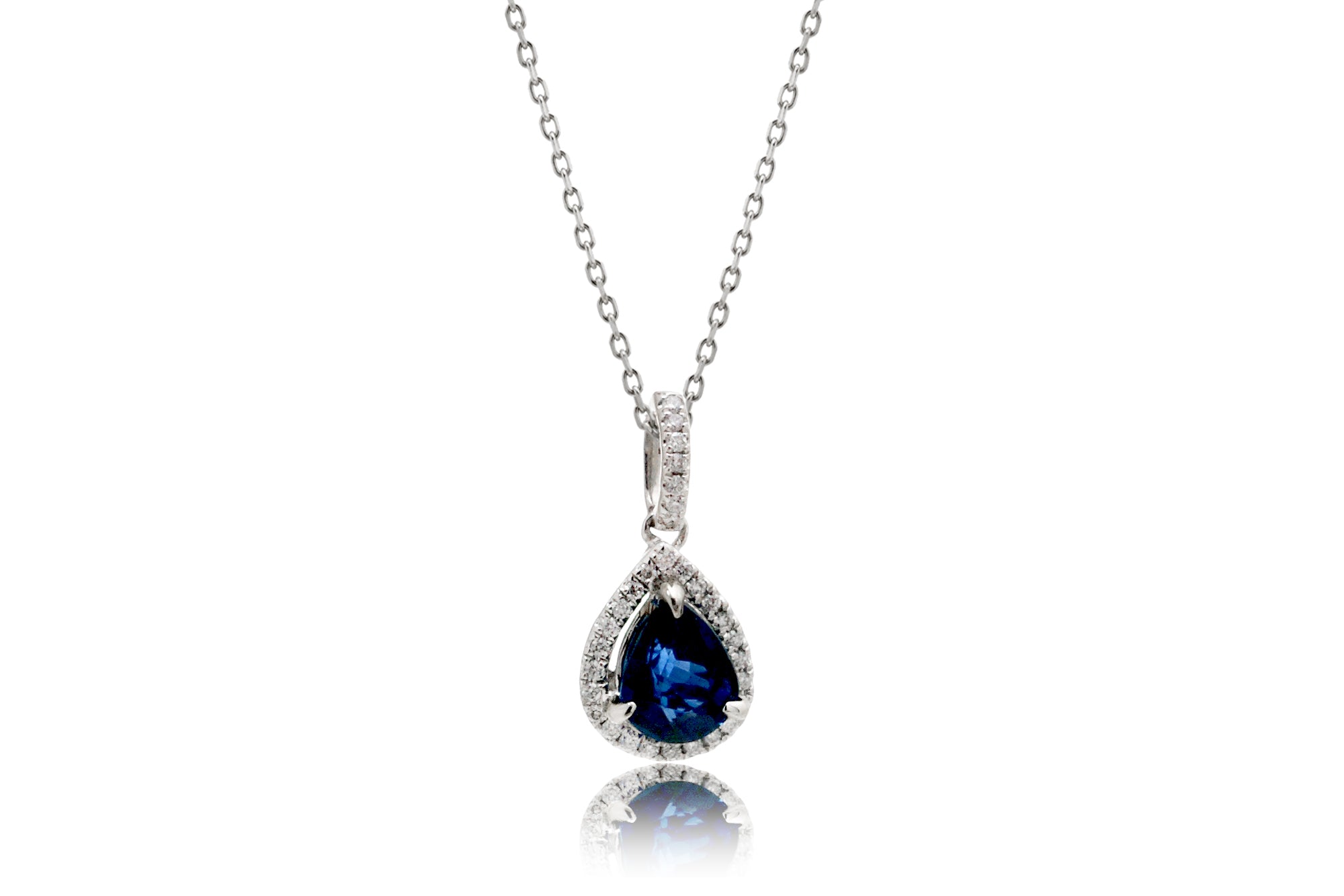 Pear shape sapphire diamond solitaire pendant necklace