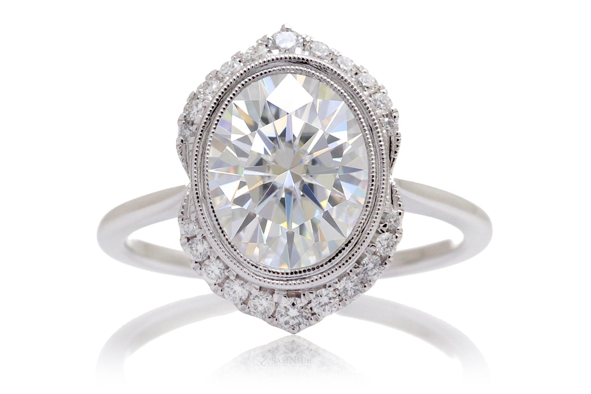 The Simone Oval Moissanite Engagement Ring Colorless Ethically Sourced