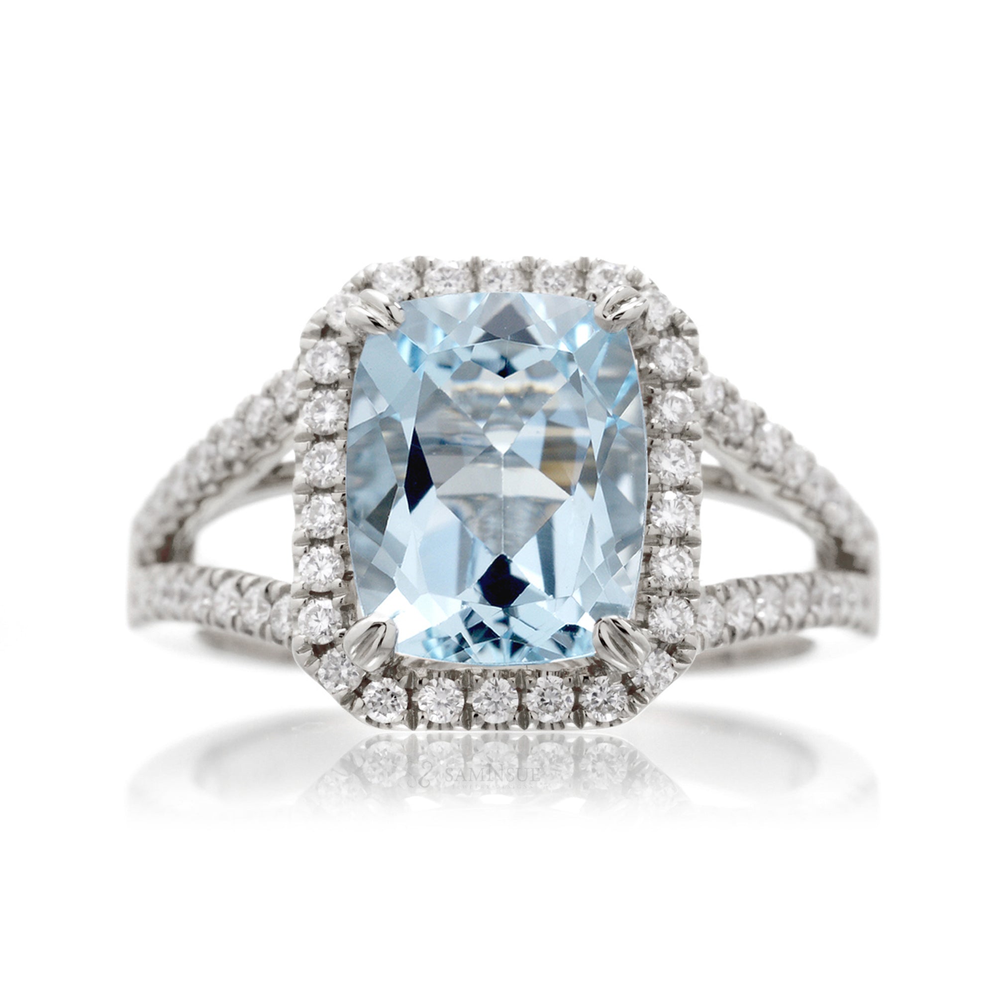 The Signature Split Band Cushion Aquamarine Engagement Ring