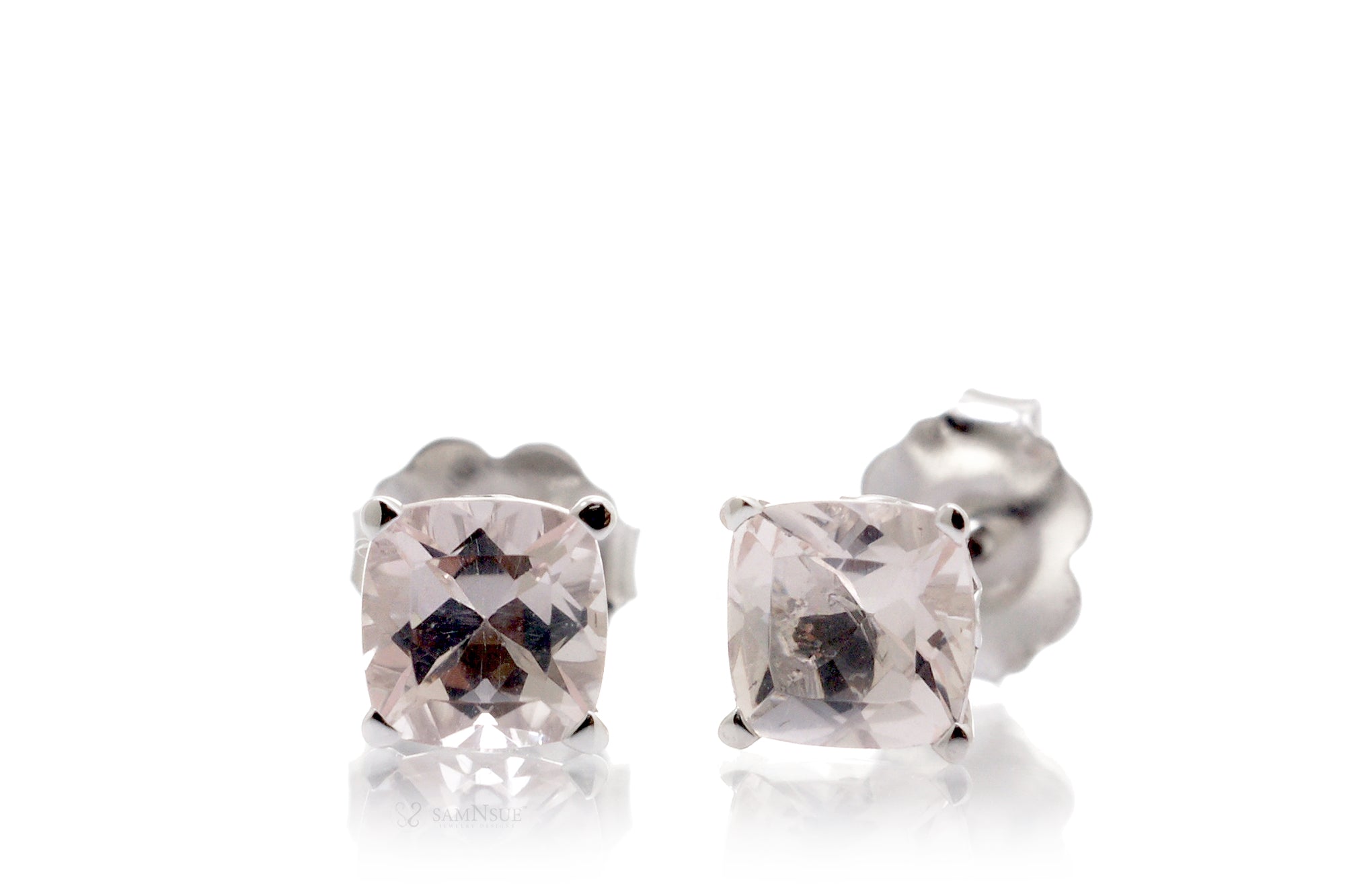 Woman Cushion Morganite Stud Earrings | 5x5mm White Gold