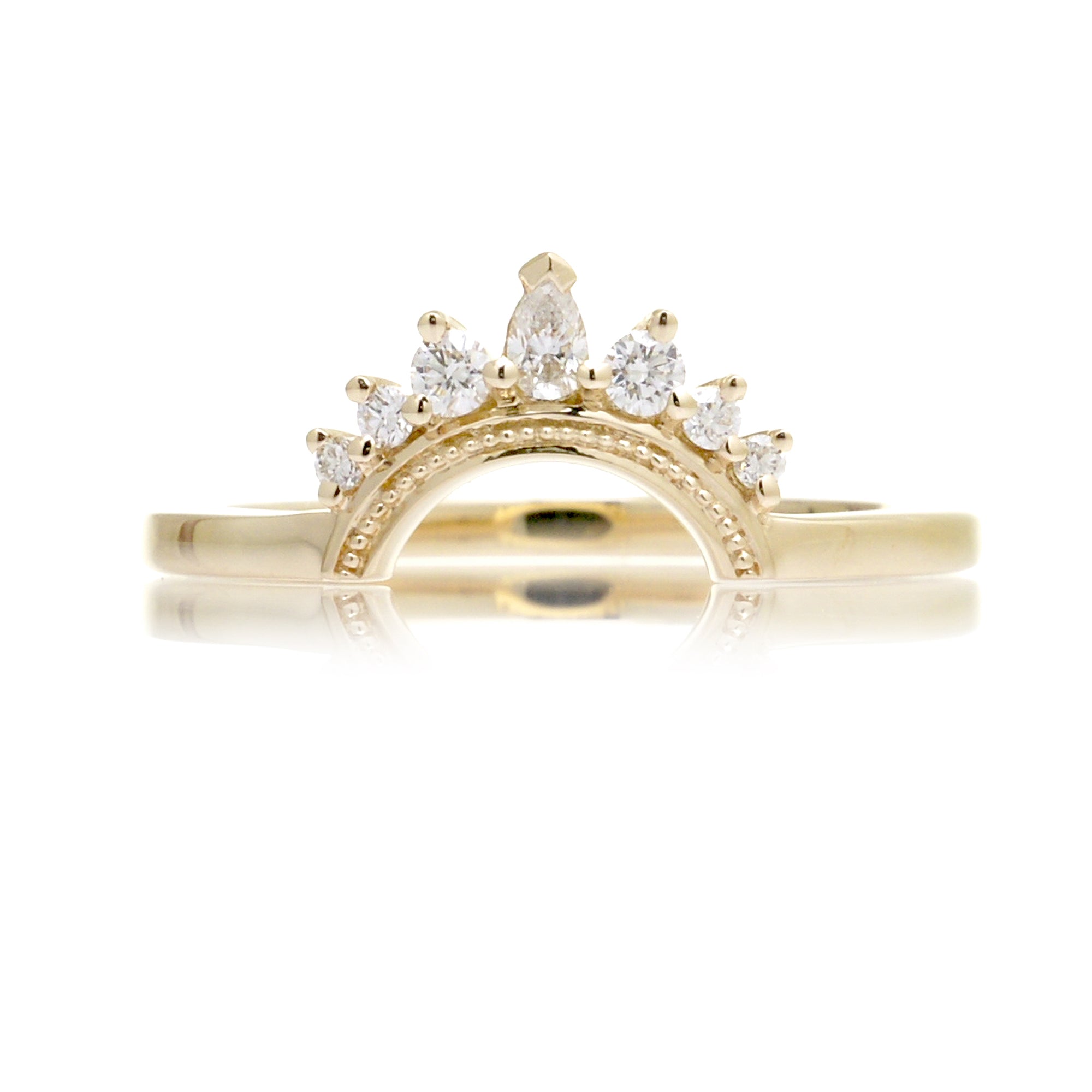 Half moon diamond wedding band V shape style in yellow gold