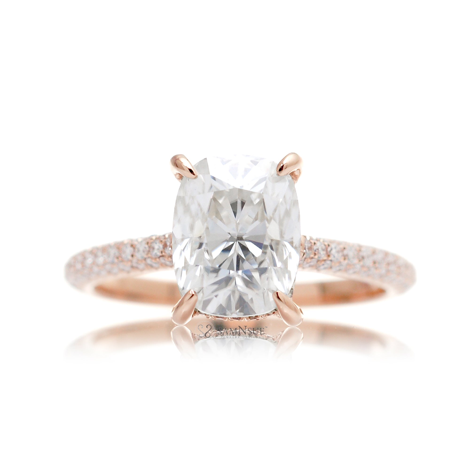 Lab-Grown Cushion Moissanite Engagement Ring with Diamond Accents
