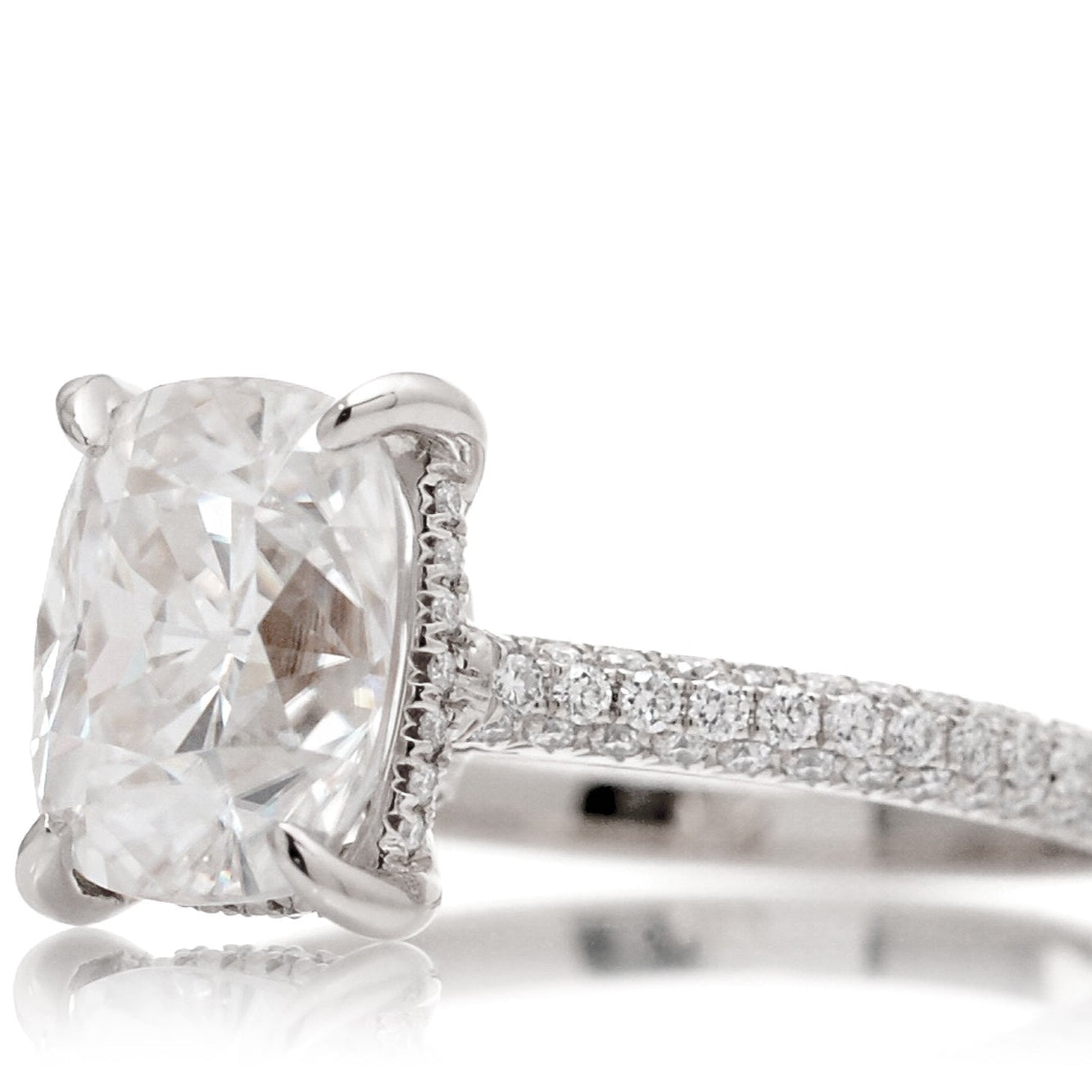 Cushion Moissanite and Diamond Accent Ring – 3 Row Setting