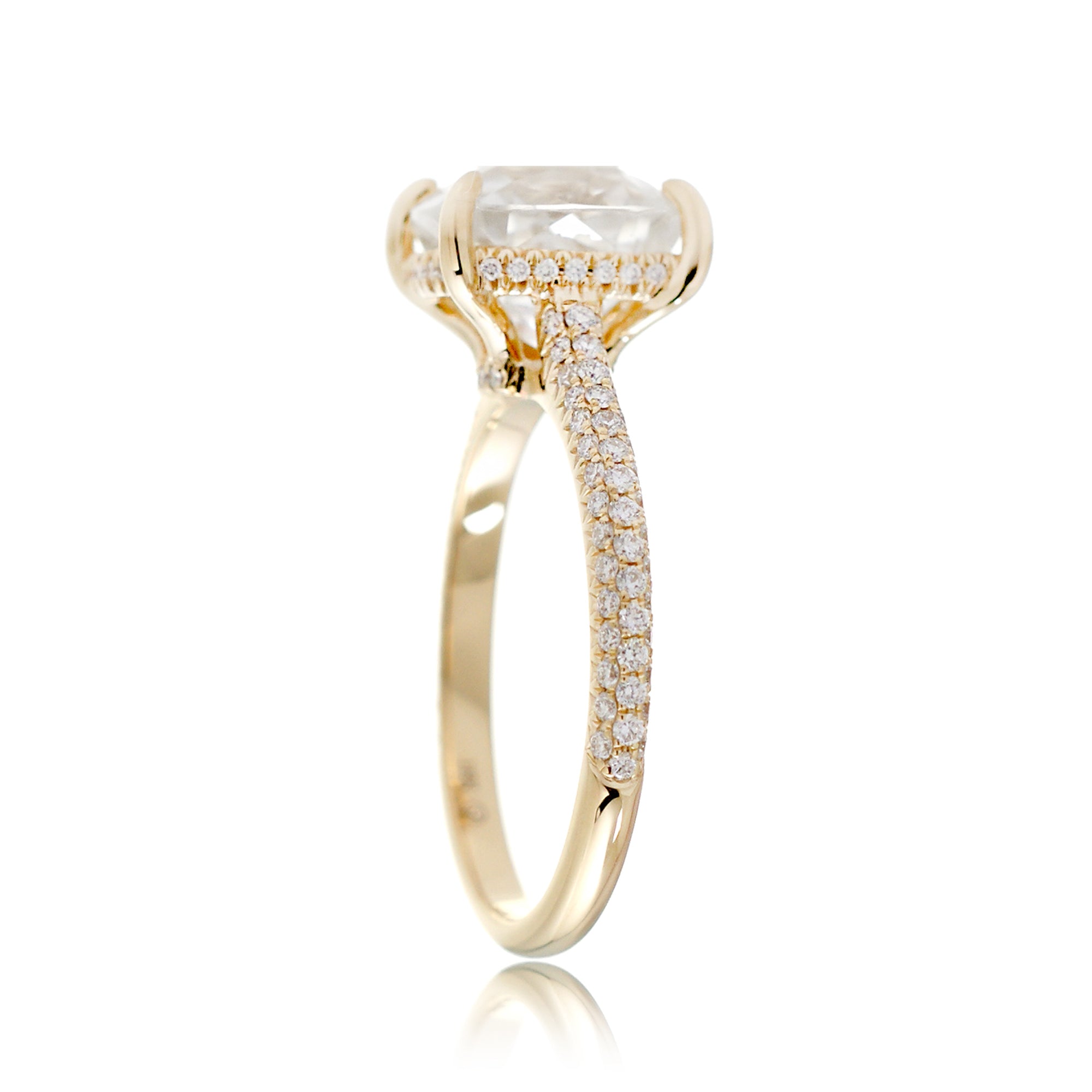 Cushion Cut Moissanite Ring with Diamond Triple Band