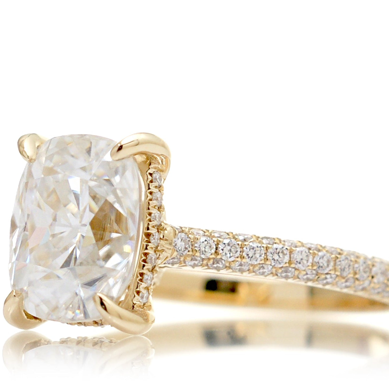 Cushion Cut Moissanite Ring with Diamond Triple Band