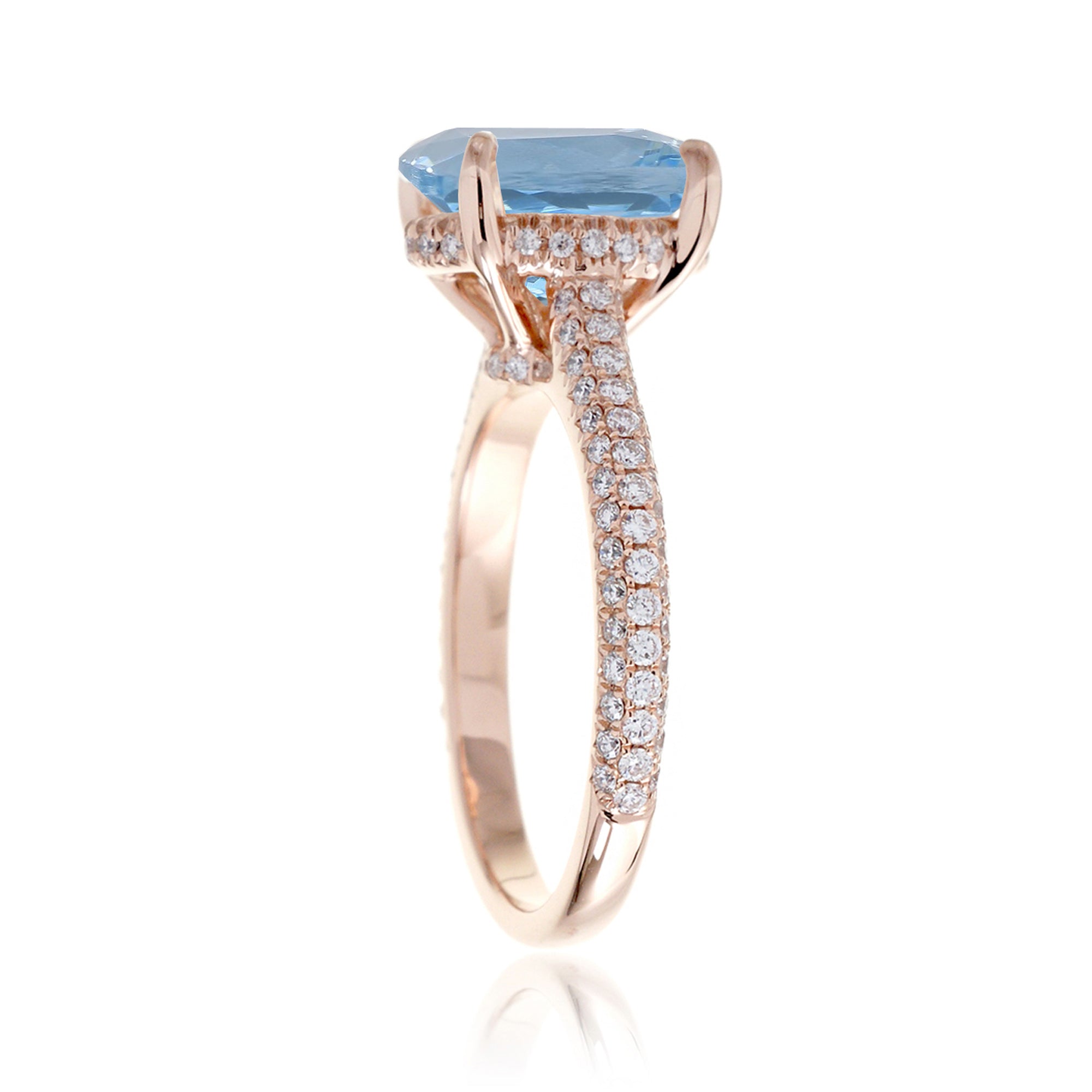 Oval cut aquamarine diamond solitaire pave engagement ring in rose gold