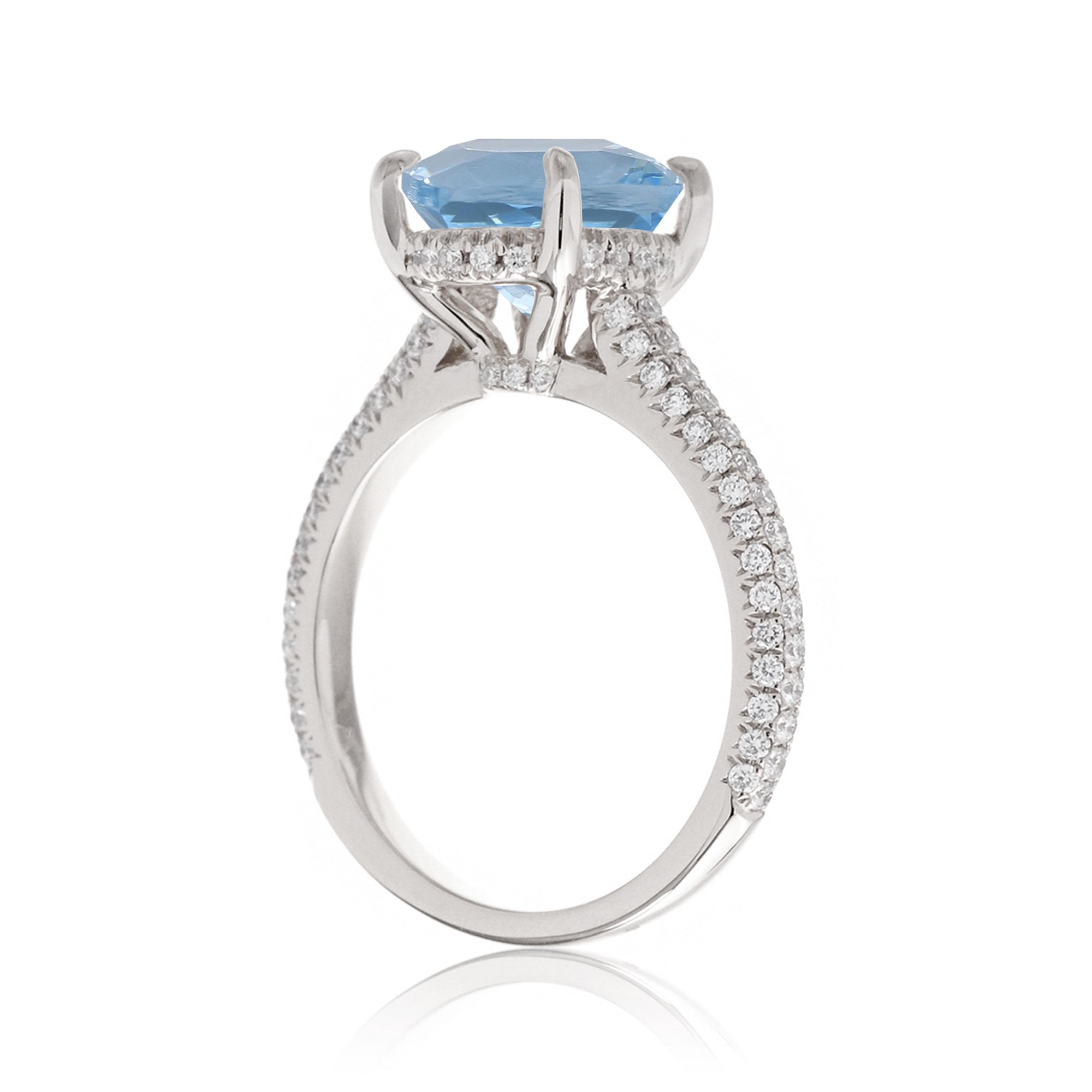 Oval cut aquamarine diamond solitaire pave engagement ring in white gold