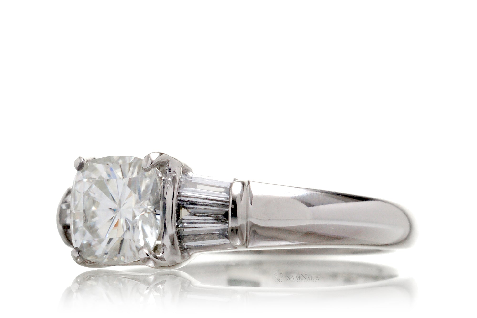 The Three Stone Baguette Cushion Moissanite