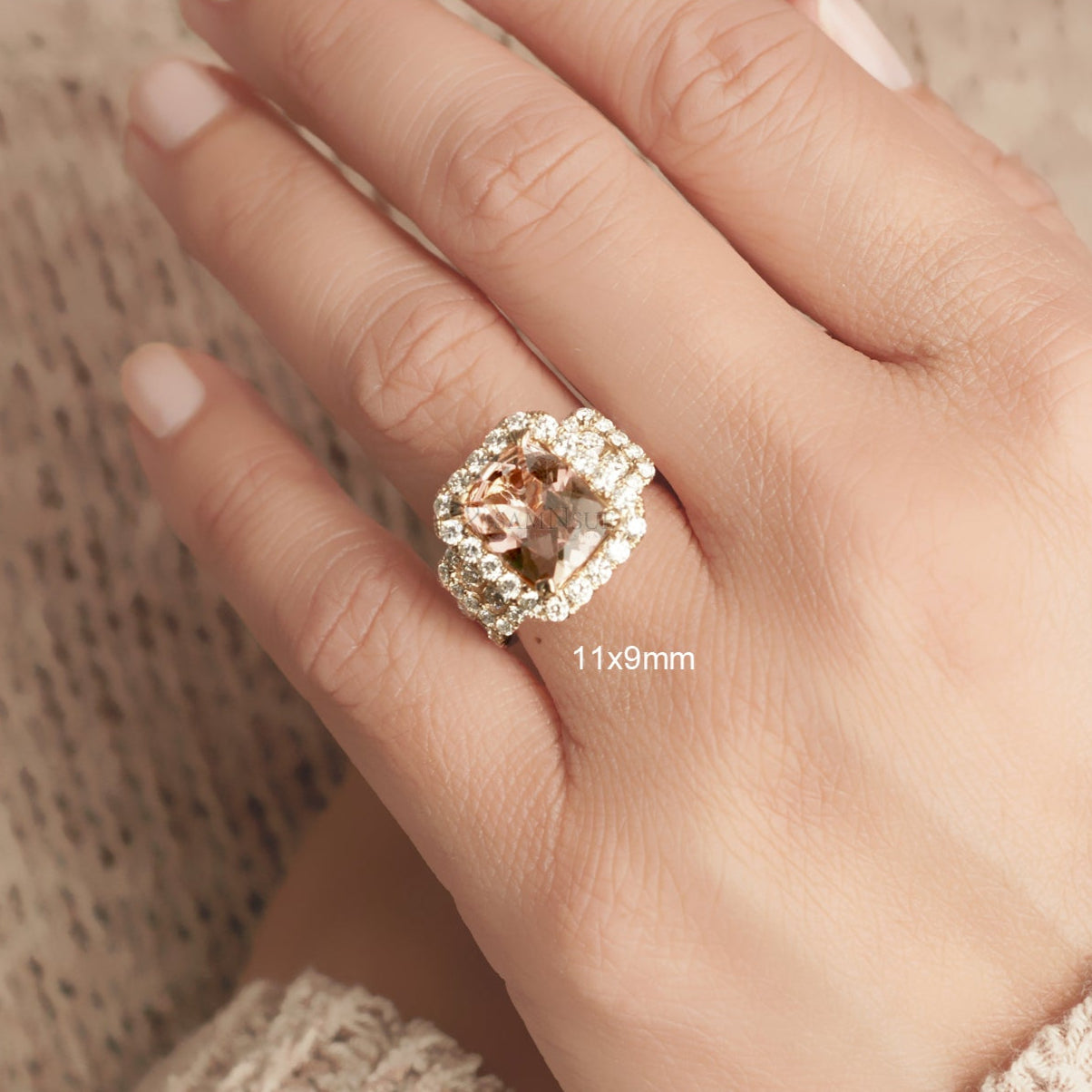 The Sydney Cushion Cut Morganite Ring