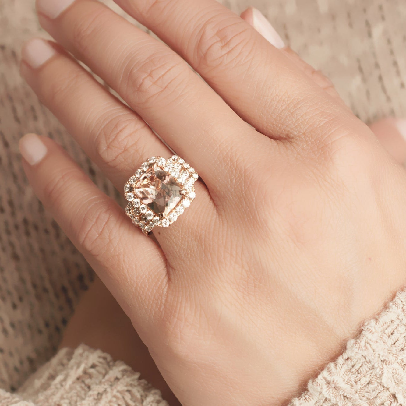 The Sydney Emerald Cut Morganite Ring