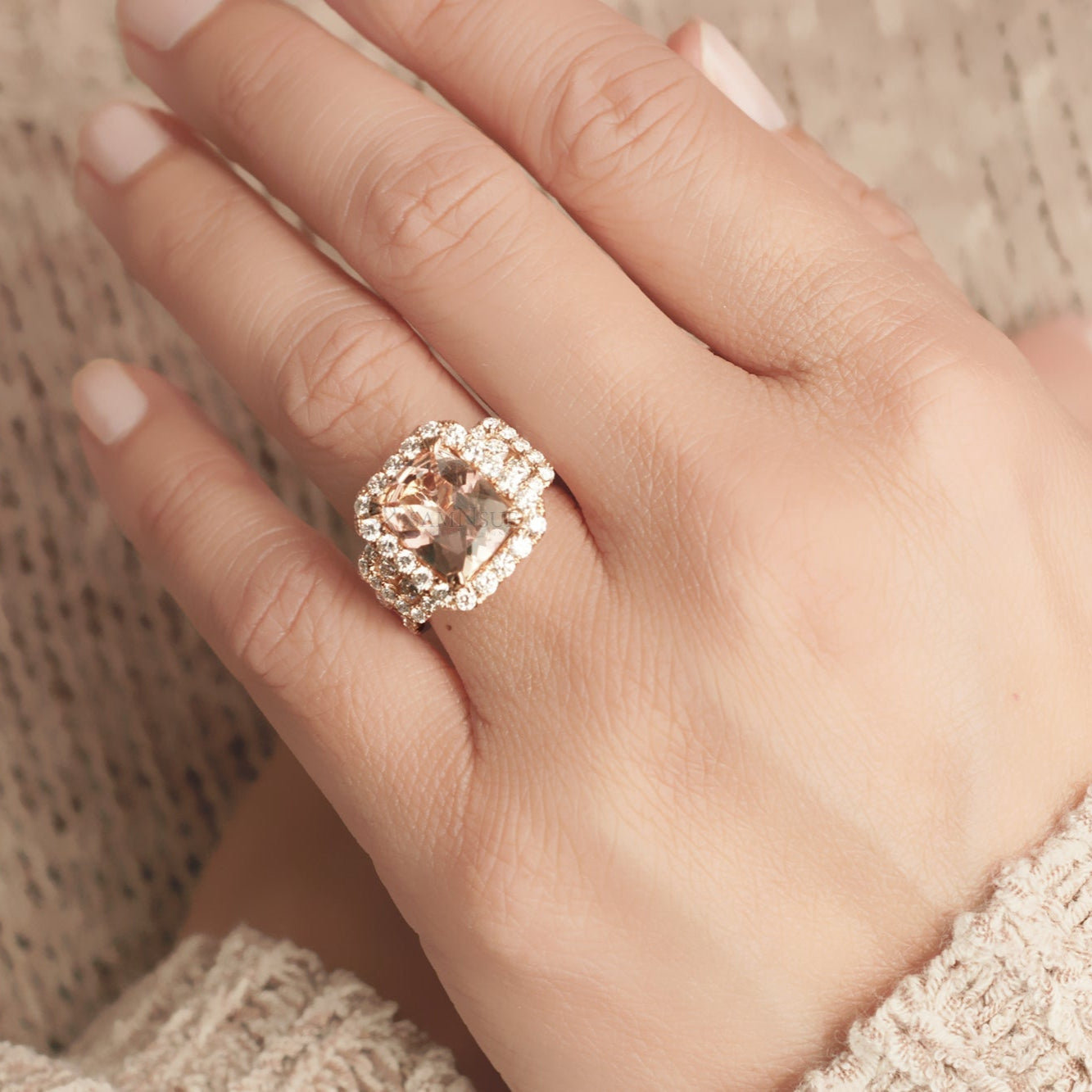 The Sydney Emerald Cut Morganite Ring
