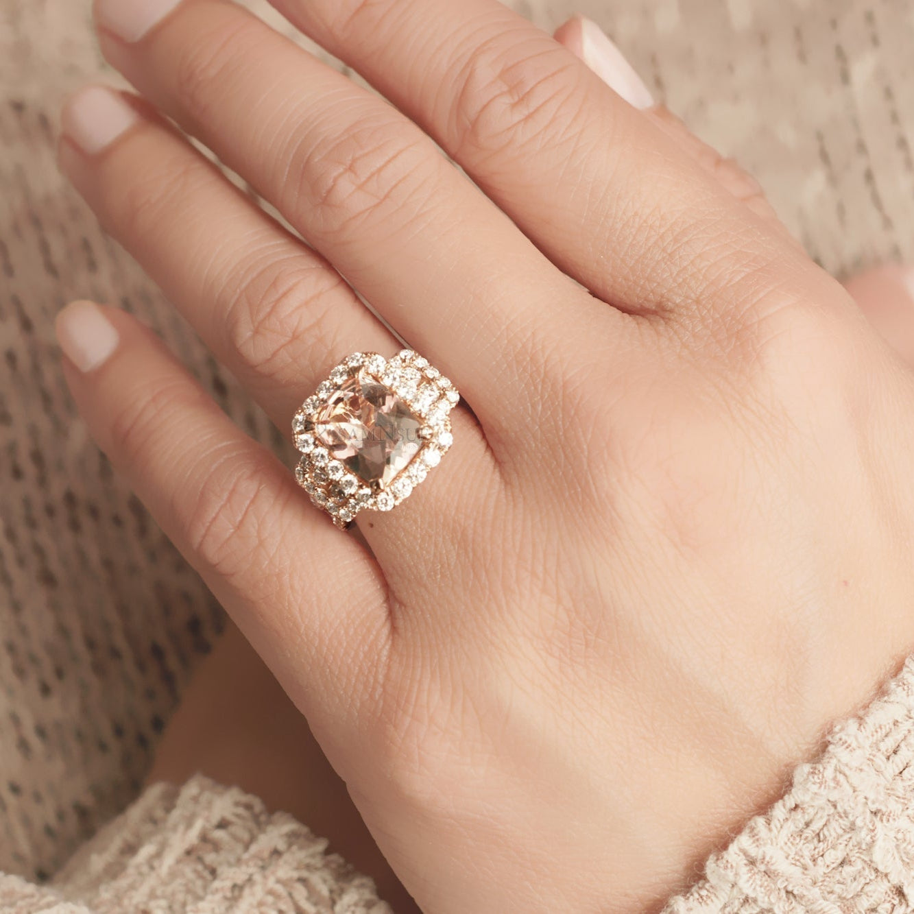 The Sydney Emerald Cut Morganite Ring