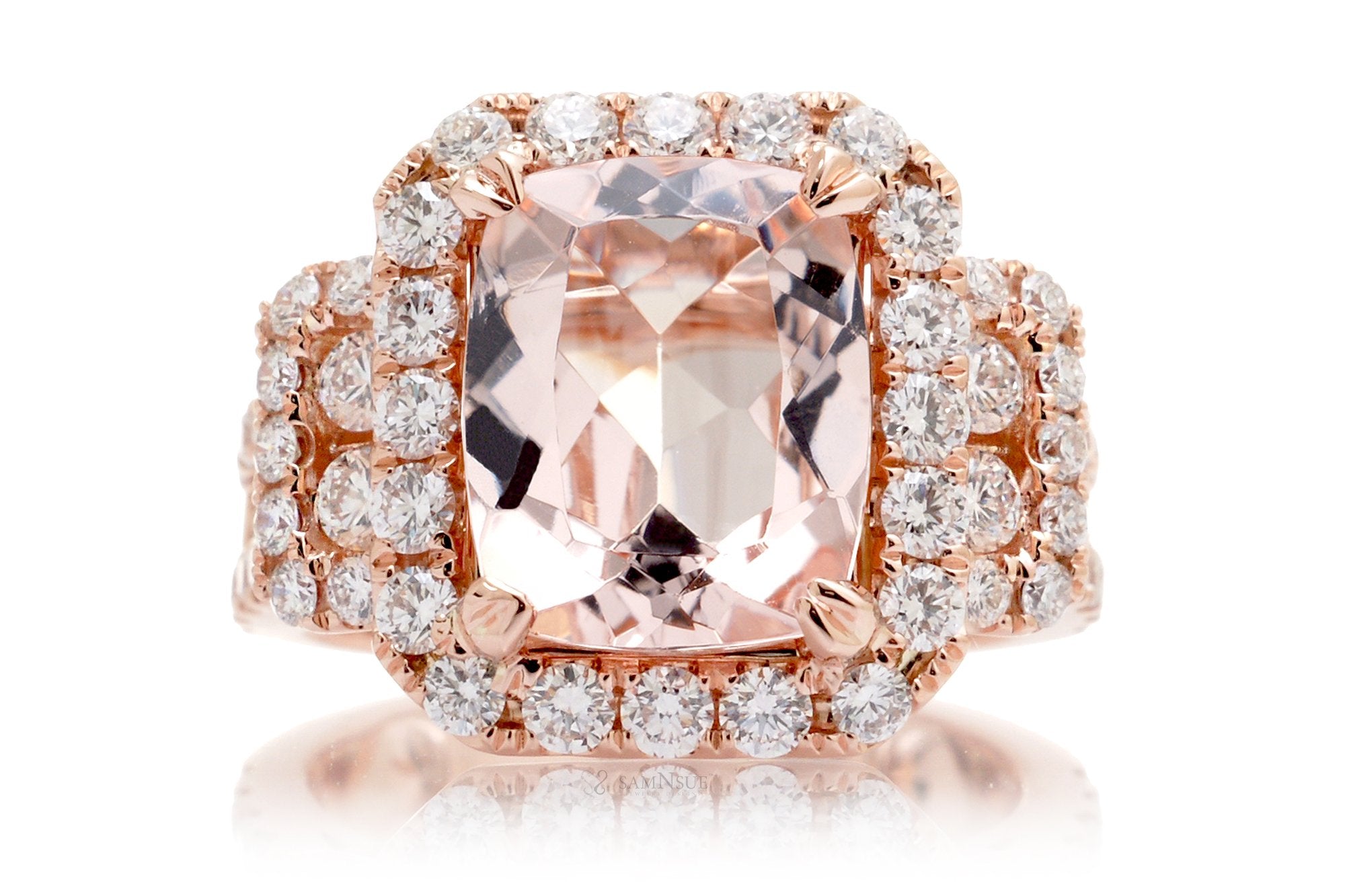 Woman Big Cushion Morganite Engagement Ring | The Sydney In Rose Gold