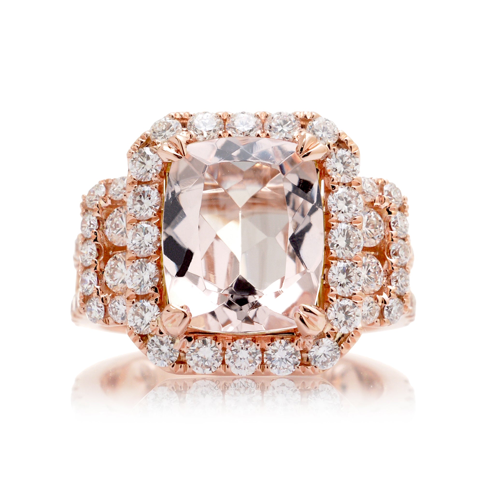Woman Big Cushion Morganite Engagement Ring | The Sydney In Rose Gold