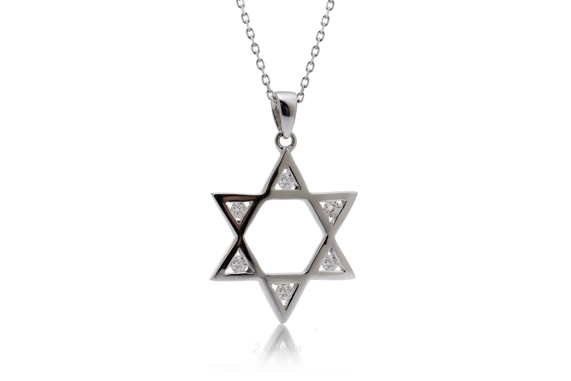 Open Star Of David Diamond Pendant | Jewish Six Point Star In White Gold