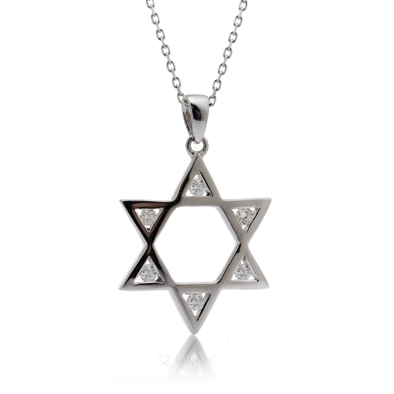 Open Star Of David Diamond Pendant | Jewish Six Point Star In White Gold