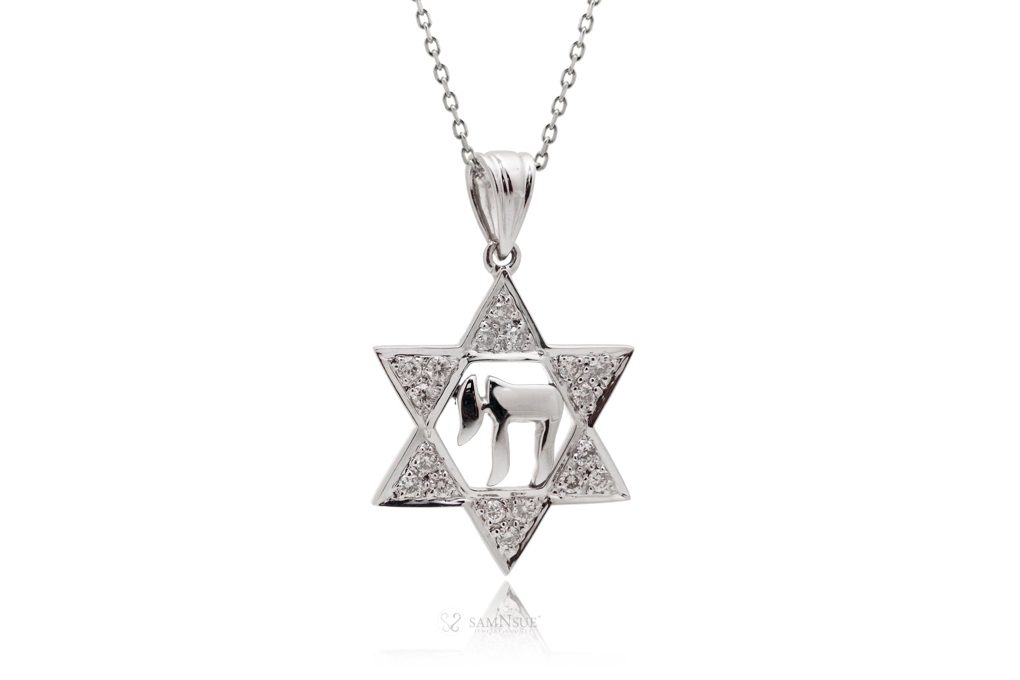 Star Of David Diamond Pendant With Chai