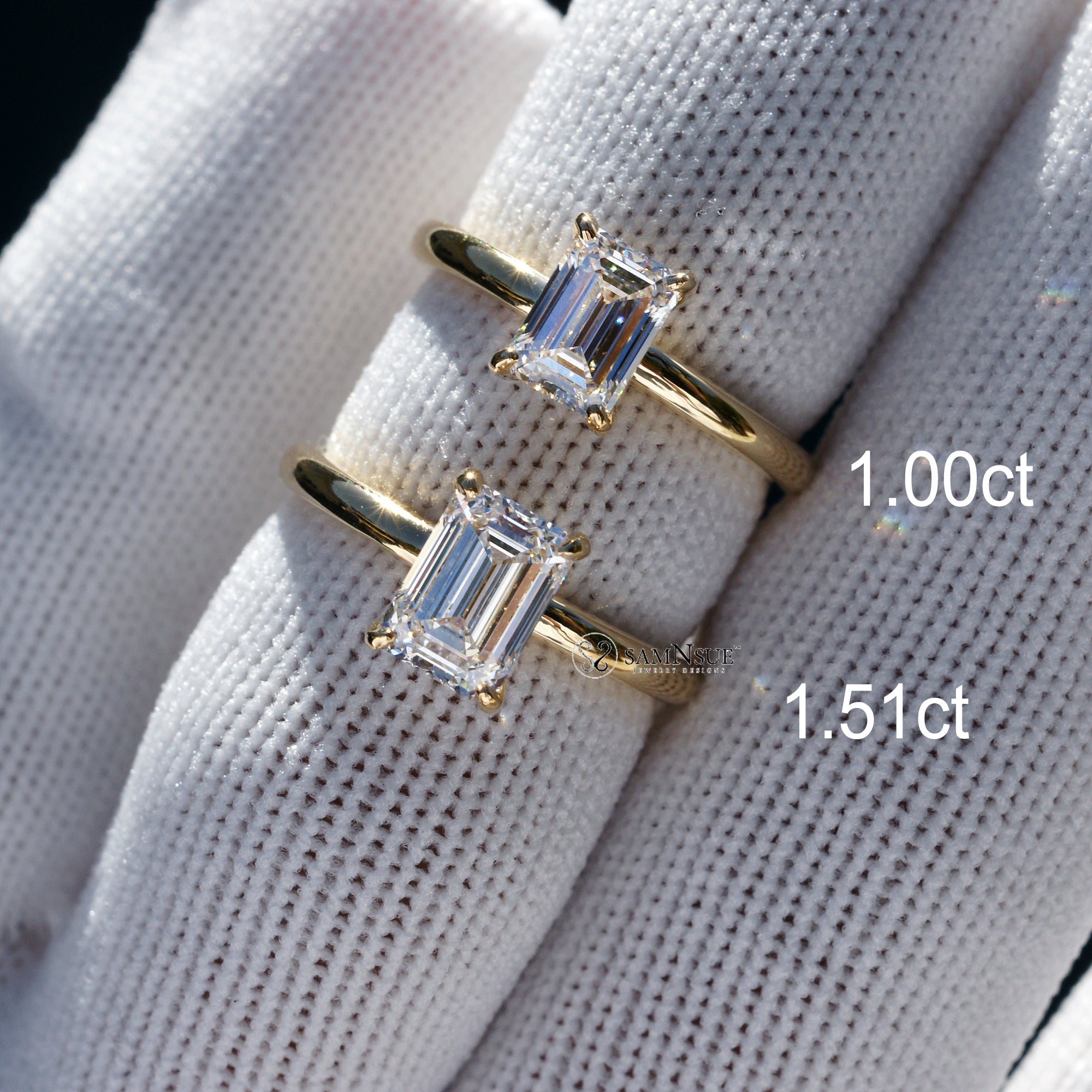 The Lucy Emerald Cut Diamond Ring (Hidden Halo - Solid Band)