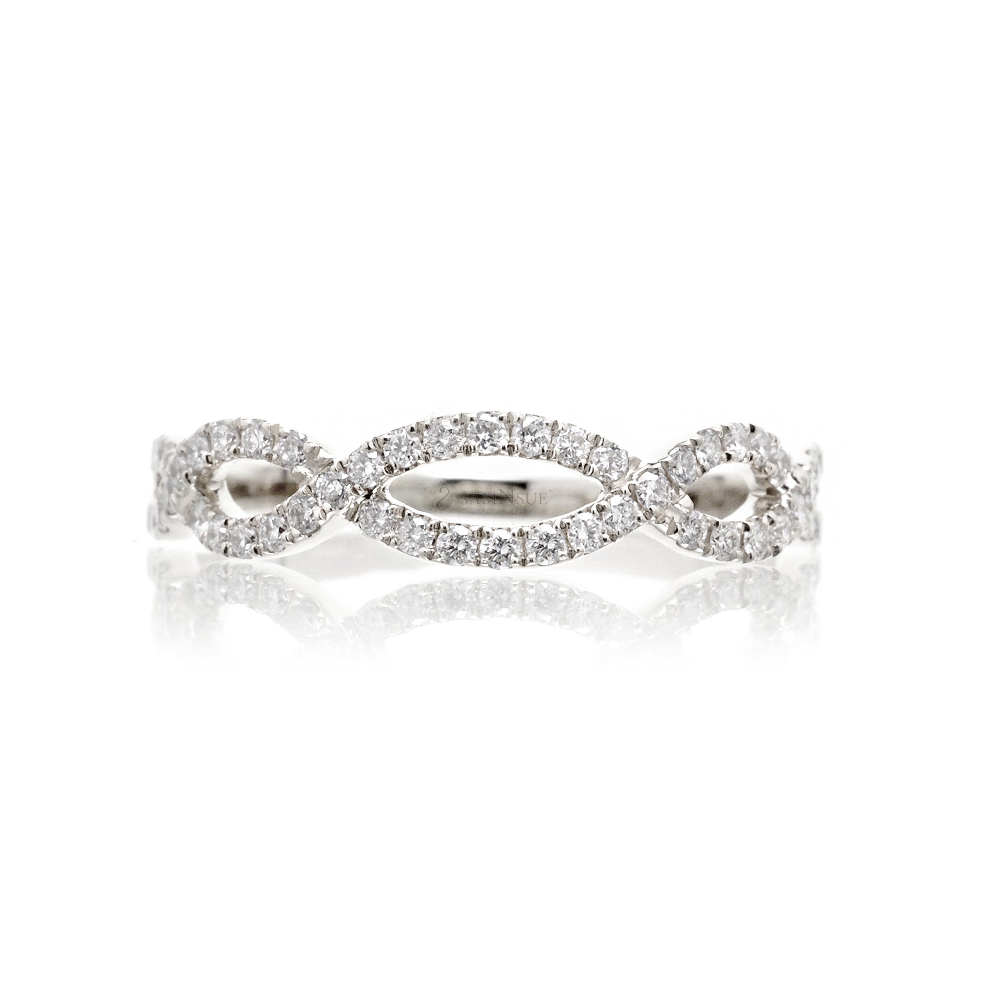 Twisted infinity diamond wedding band the Rosy white gold