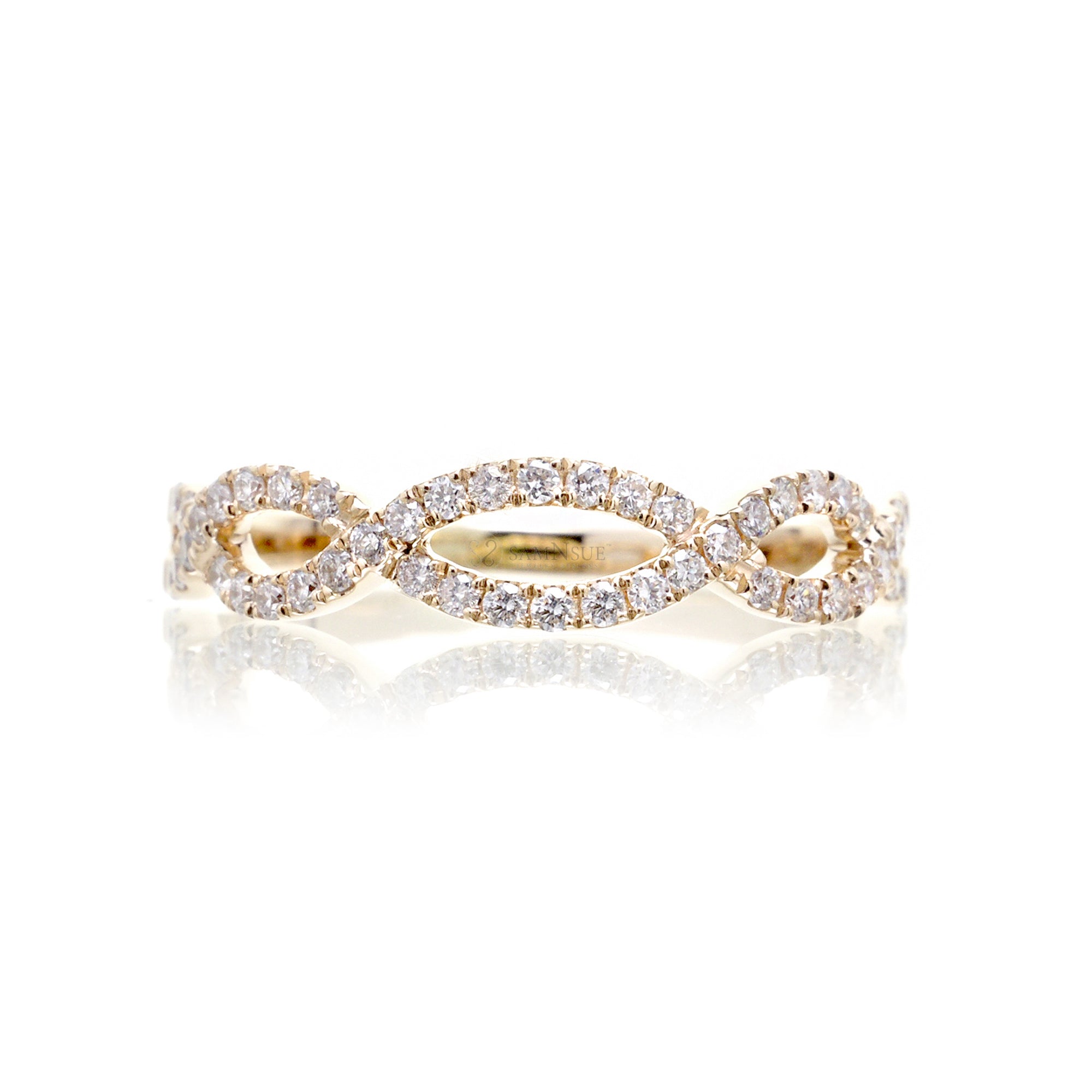 Twisted infinity diamond wedding band the Rosy yellow gold