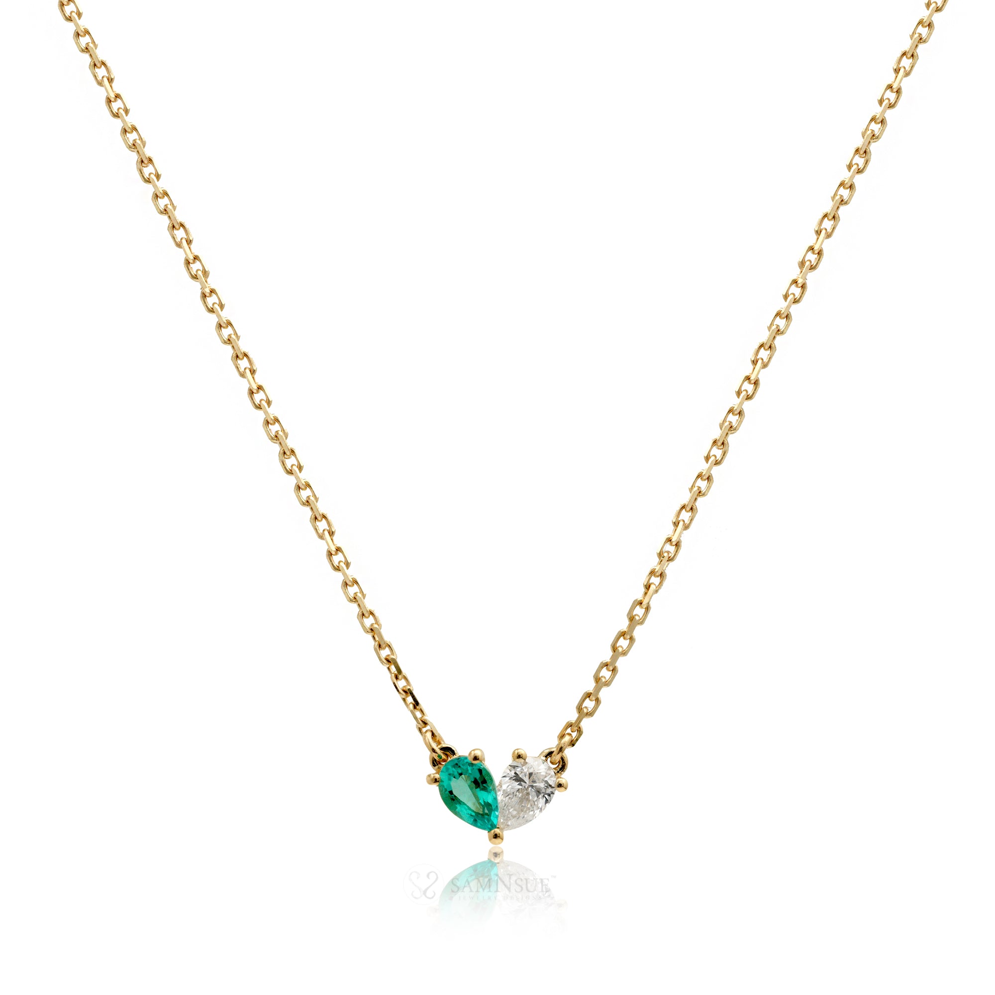 Toi Et Moi Emerald And Diamond Heart Necklace