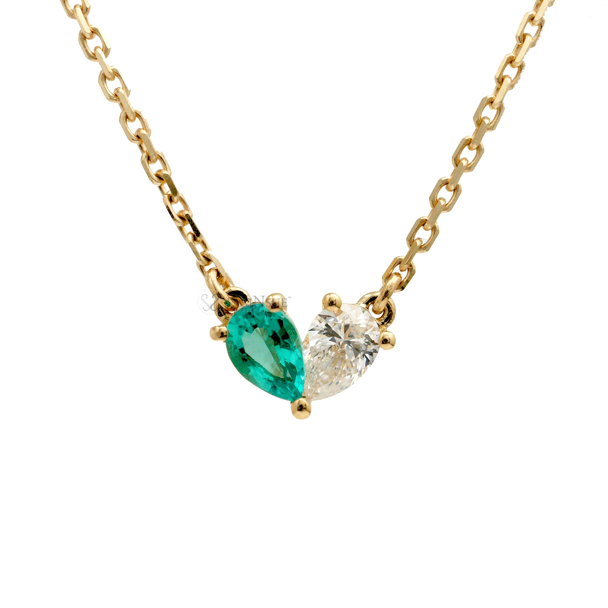 Toi Et Moi Emerald And Diamond Heart Necklace