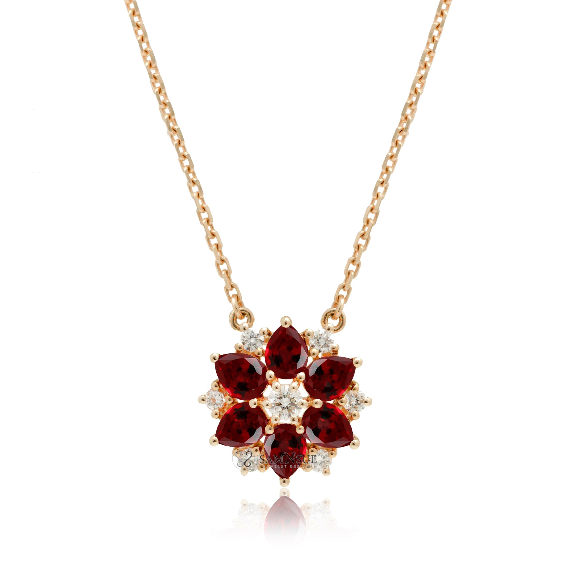 The lotus ruby & diamond star necklace with cable chain in rose gold