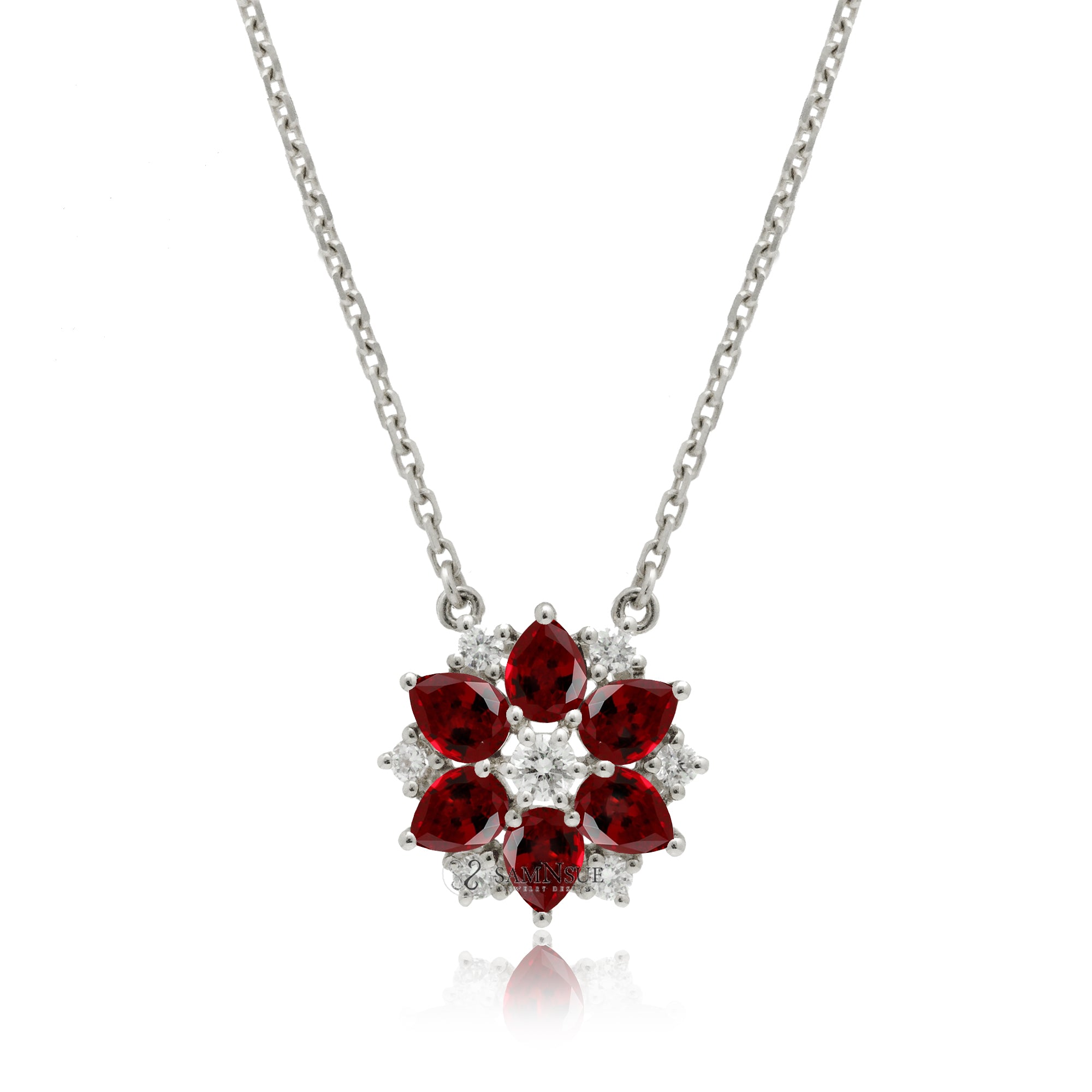 The lotus ruby & diamond star necklace with cable chain in white gold