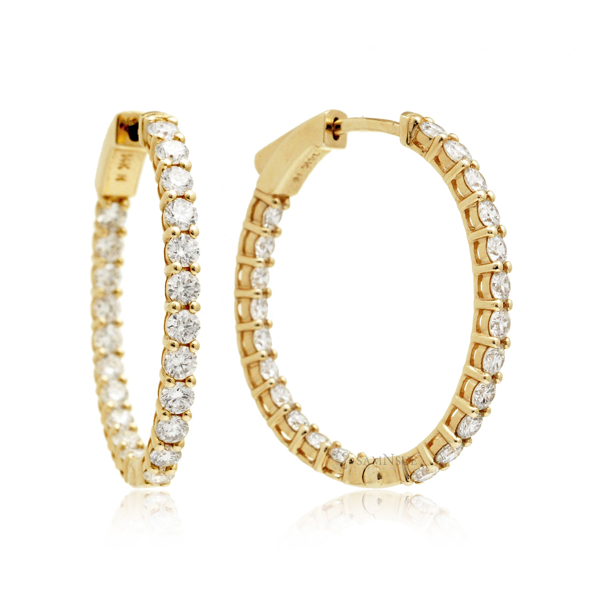 Inside Out Classic Oval Shape Diamond Hoop Earrings