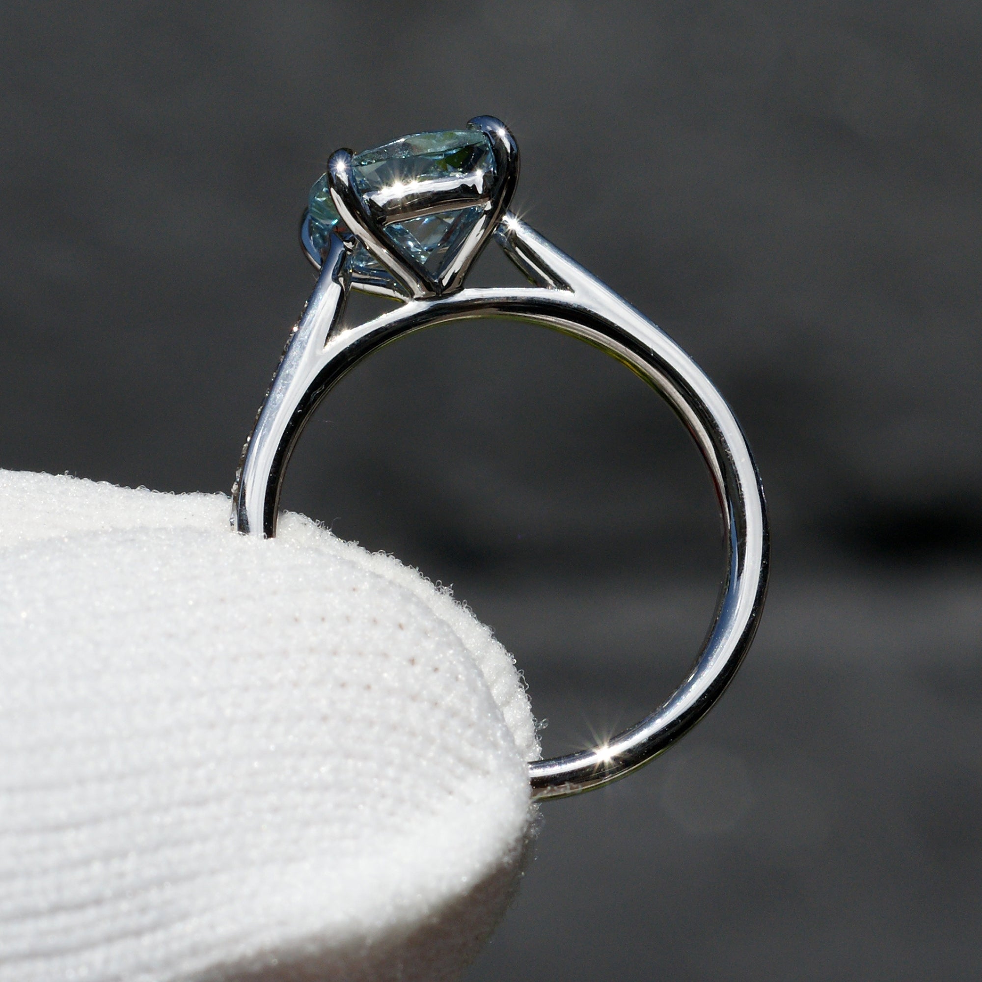 The Emily Cushion Aquamarine Ring 9x7mm 18k White Gold