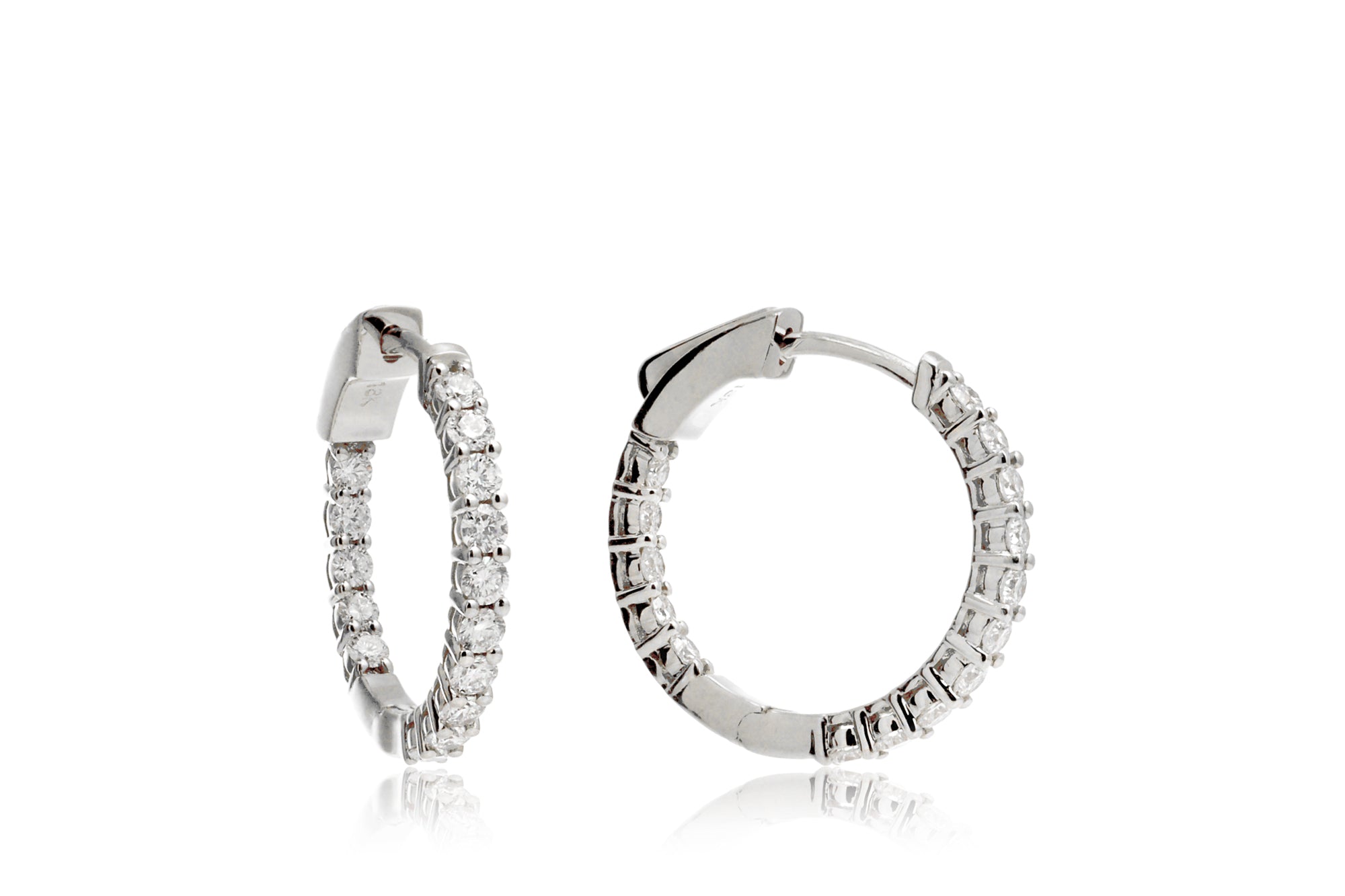 Inside out eternity diamond hoop earrings 3/4 inch 1 carat  white gold